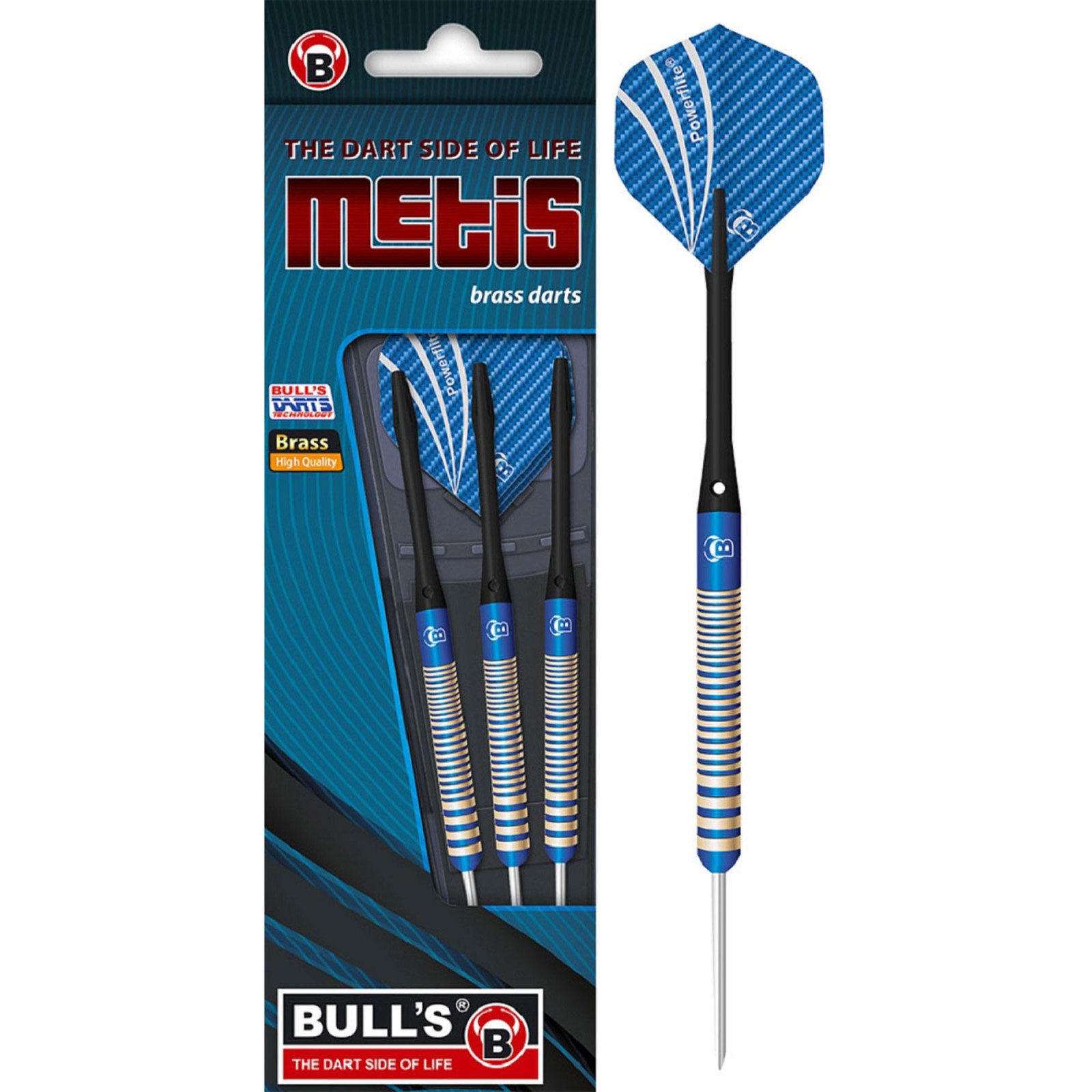 Dartpfeil Steeldarts. Bull´s, Metis, Messing, 21g, Blau