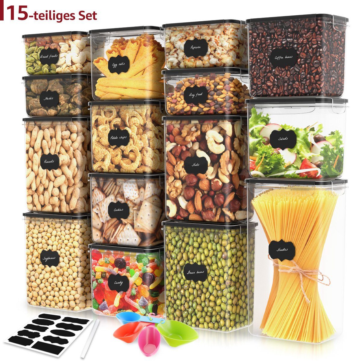 Simloveve Vorratsdose Банки для хранения mit Deckel Luftdicht, BPA-frei Organizer Küche, Polyprophylen (PP), (22-tlg., Set inkl. Etiketten), Aufbewahrungsbox Küche für Mehl, Müsli, Zucker, Trockenvorräte