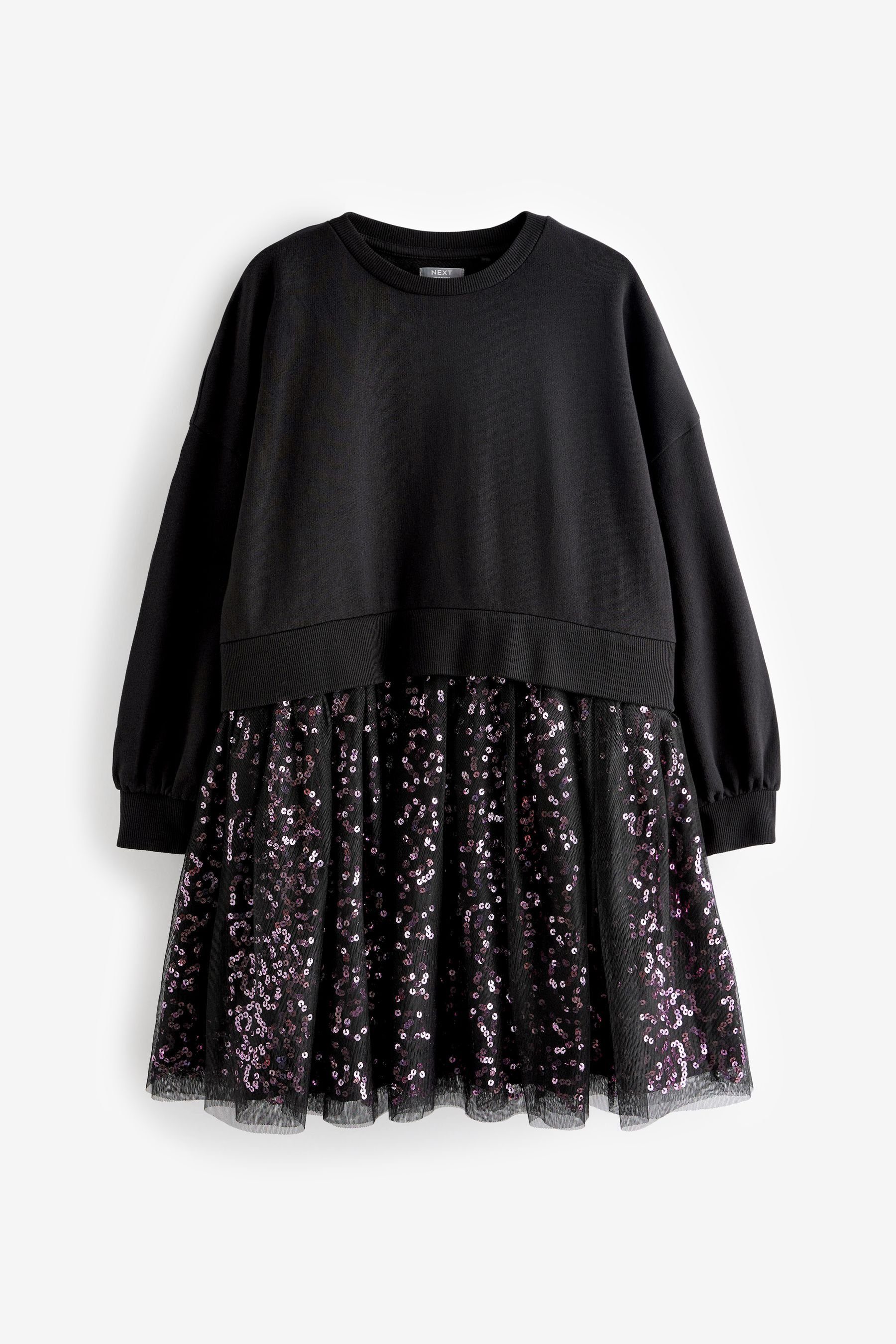 Next Sweatkleid Pulloverkleid (1-tlg) Black/Pink Sequin Skirt