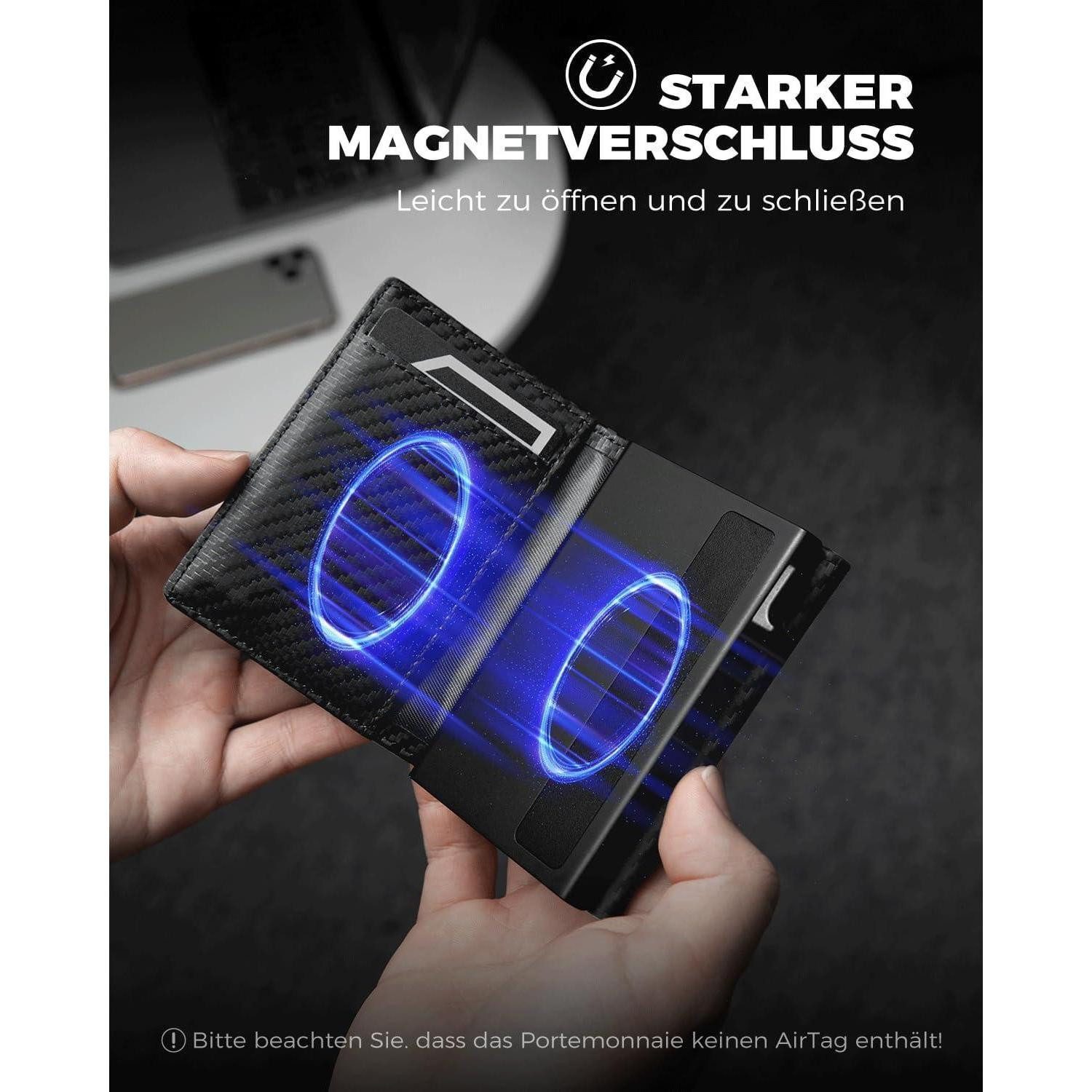 LuxusKollektion Kartenetui Airtag Wallet Herren XL Münzfach Smart RFID Schutz Portmonee Carbon