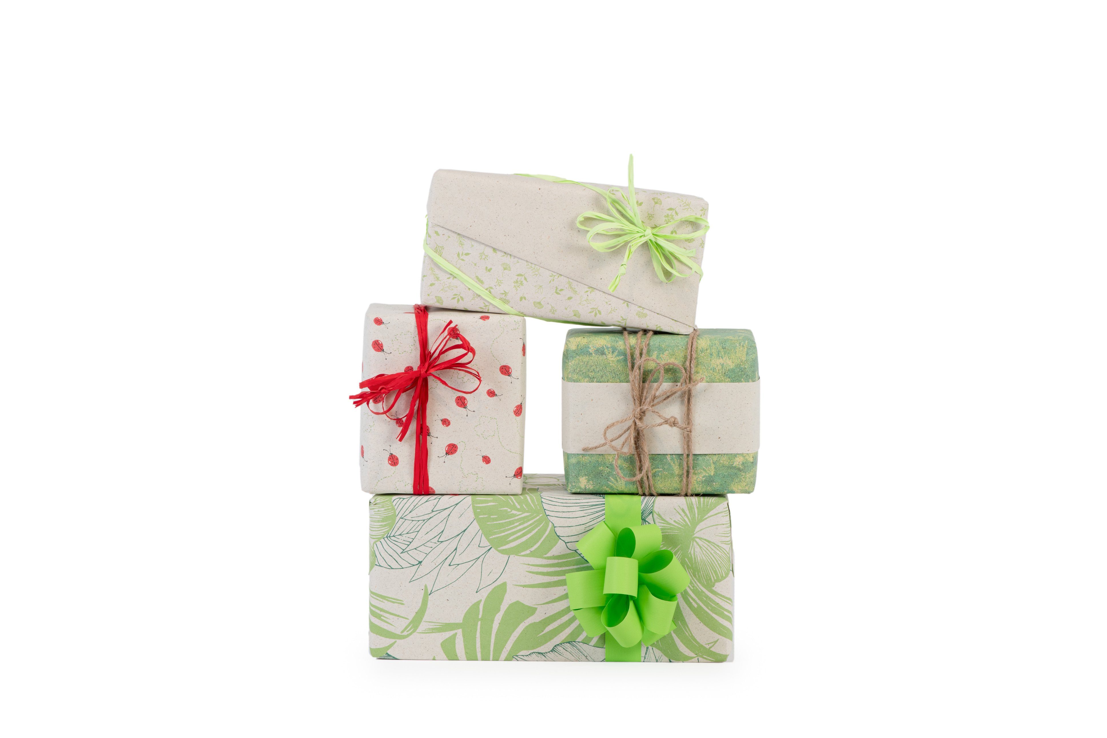 Star Geschenkpapier, Geschenkpapier Graspapier Blätter Motiv 70cm x 2m Rolle Beige / Grün