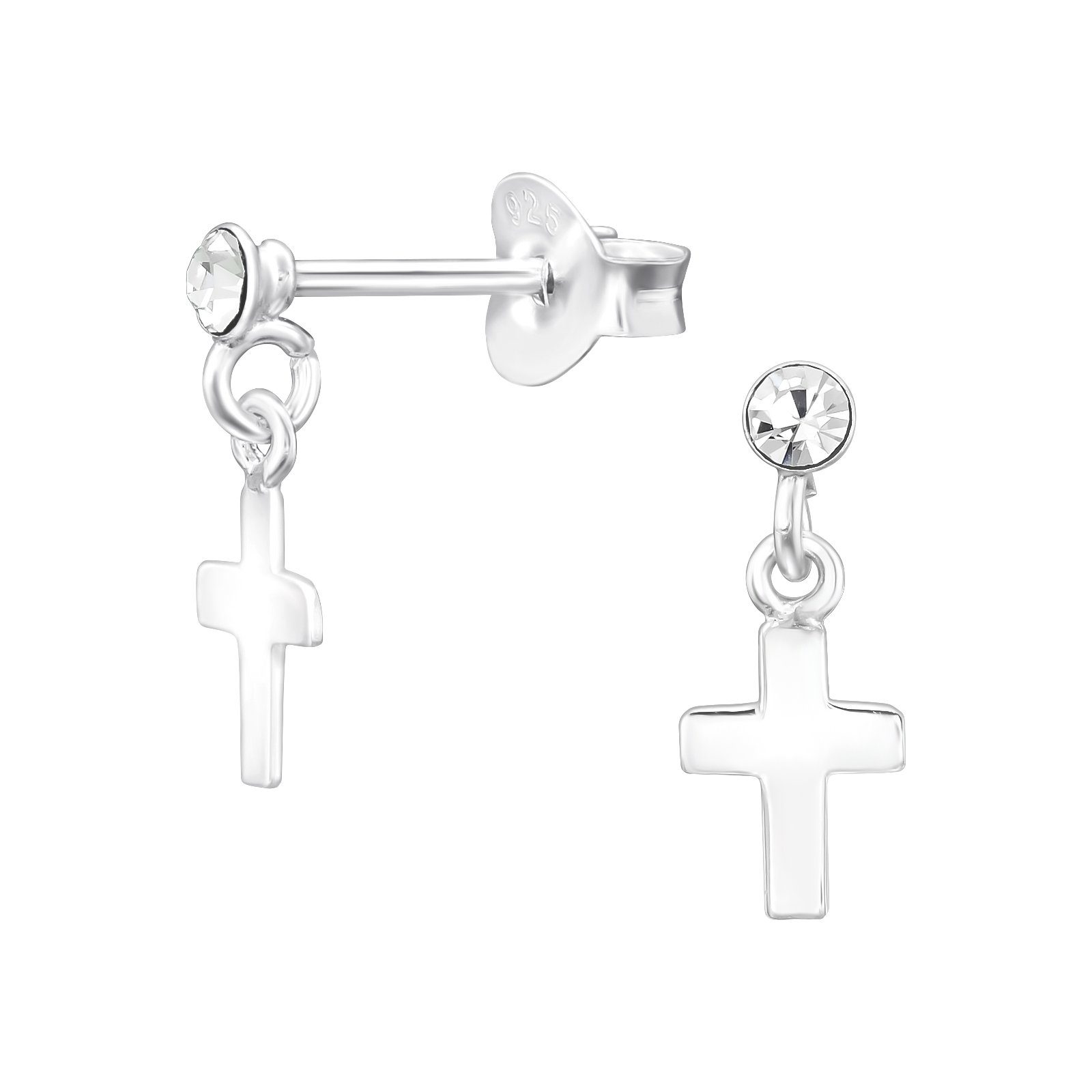 ALEXANDER YORK Paar Ohrstecker KRISTALL mit KREUZ, 2-tlg., 925 Sterling Silber