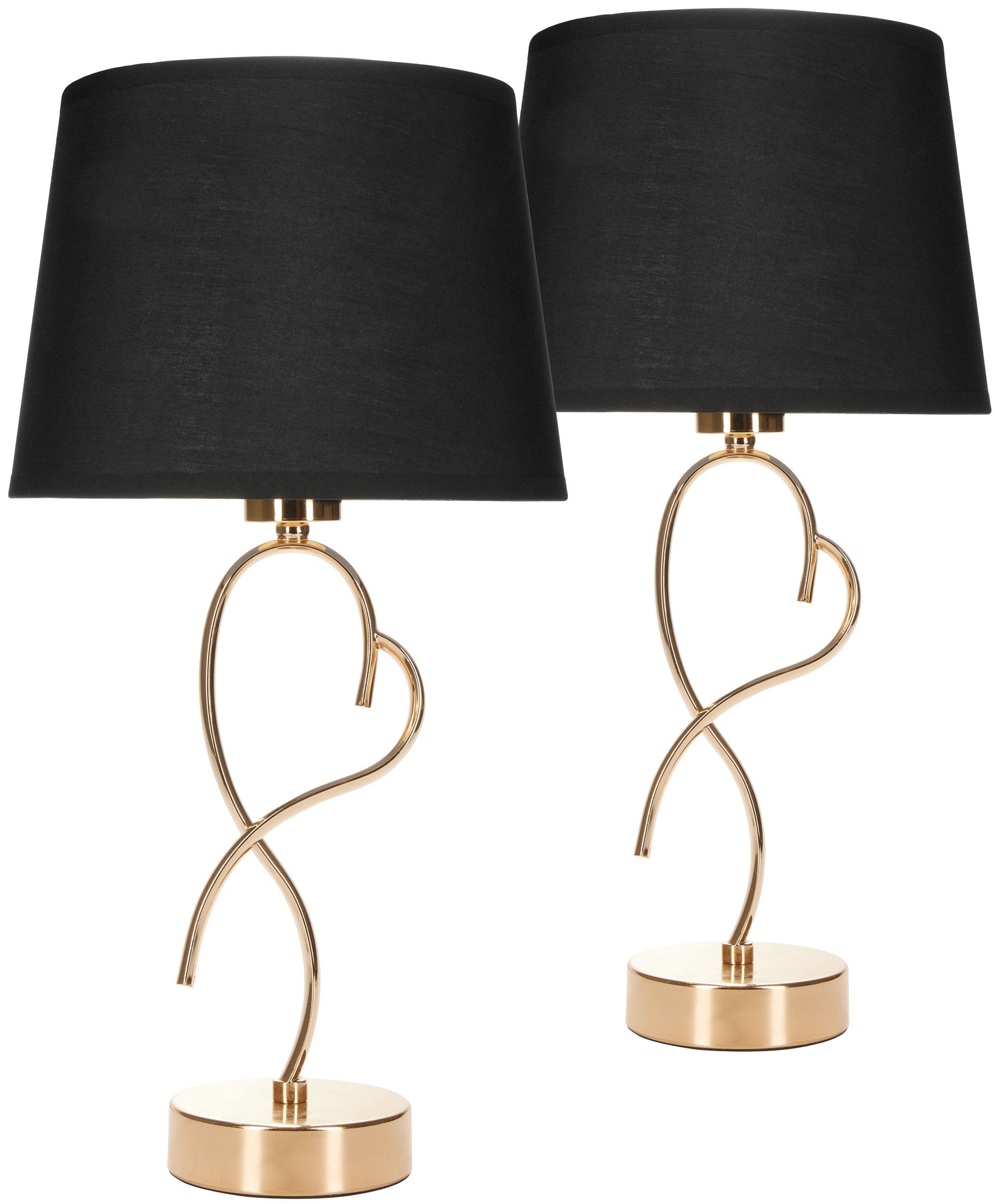 BRUBAKER Nachttischlampe Tischlampe Gold Geschwungenes Herz - 1x oder 2er Set, ohne Leuchtmittel, Nachttischlampen Modern - Höhe ca. 50 cm, Schirm Schwarz. € 69,99