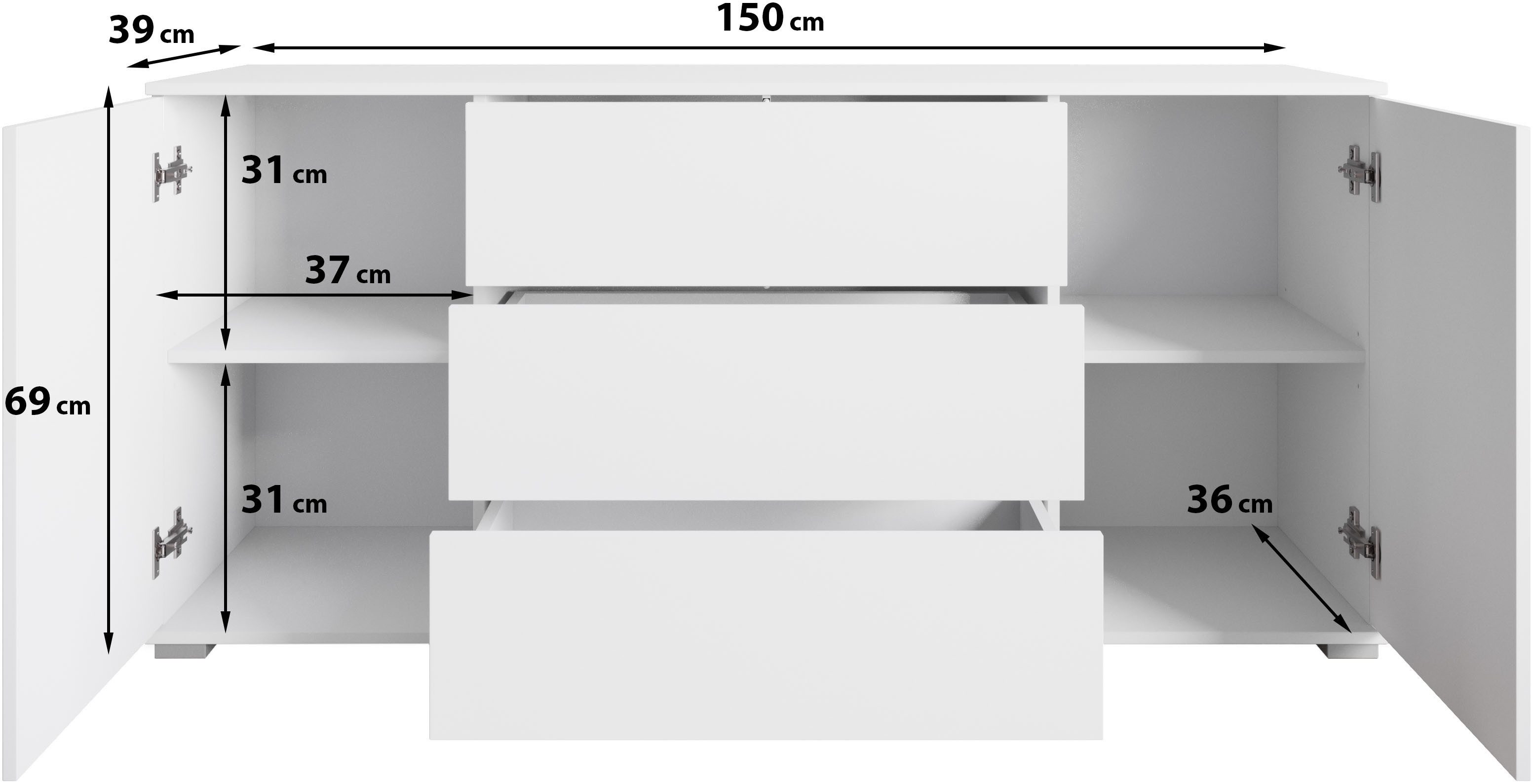OTTO home Sideboard Kenia, Kommode für das Schlafzimmer/Wohnzimmer (1 St), Modernes Sideboard mit 3 Schubladen und 4 Fächern, Breite 150 cm