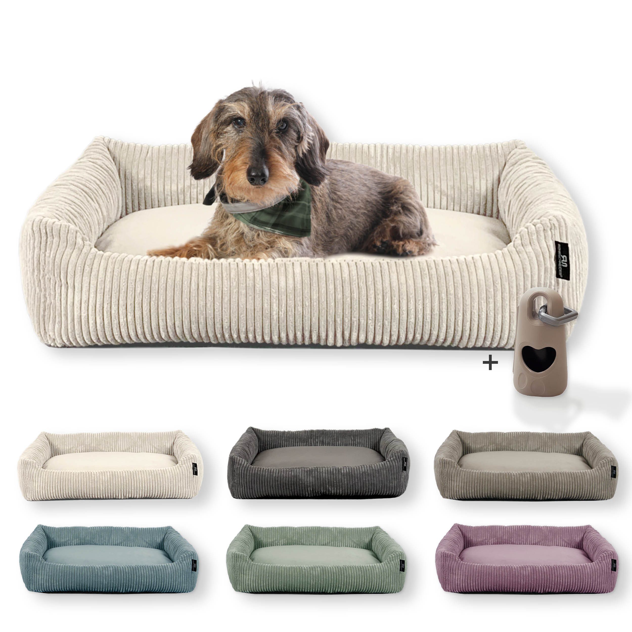 Rohrschneider Tierbett Hundebett Hundekorb Cordstoff, inkl. Gassibeutel