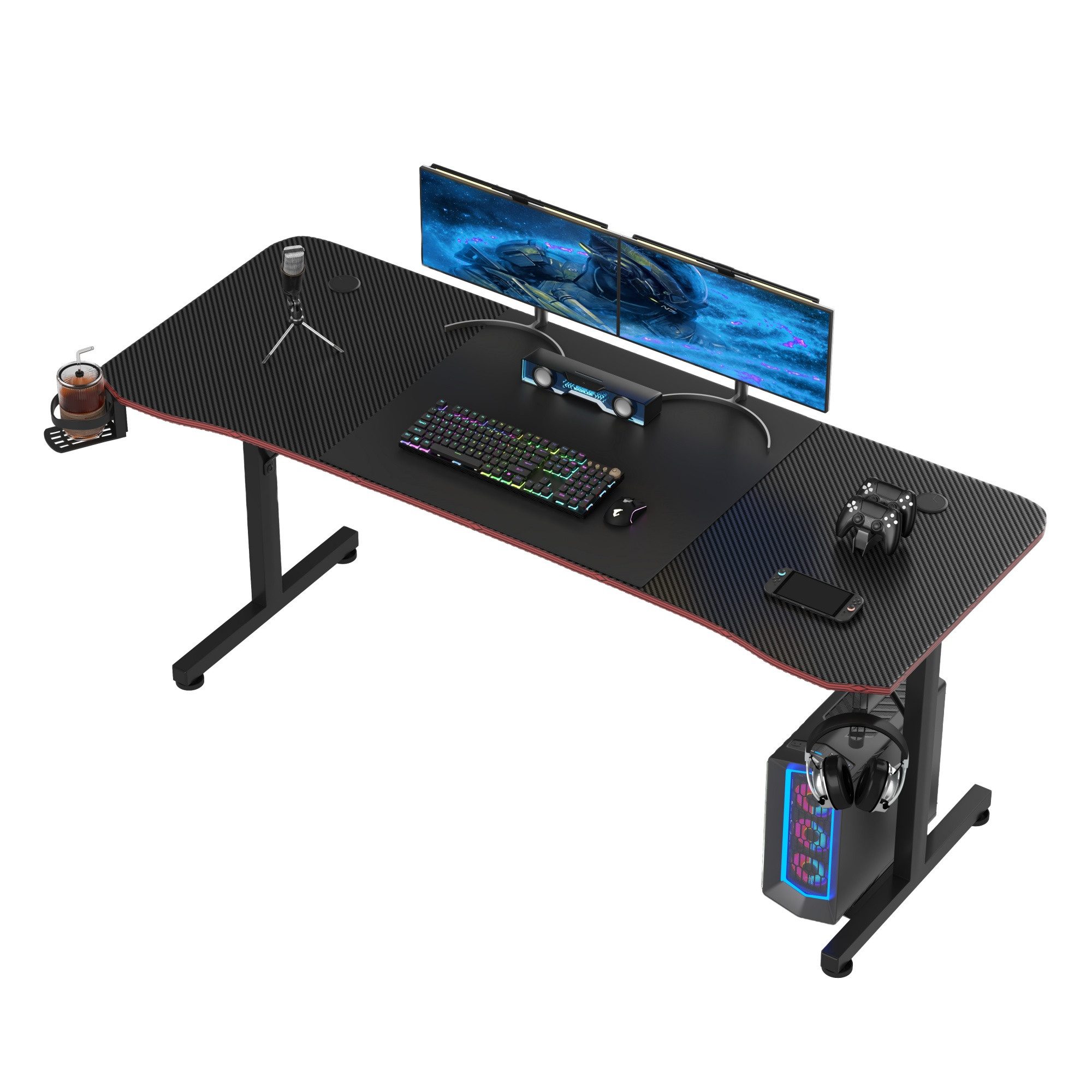 GUNJI Gamingtisch 80/120/140cm Gaming Schreibtisch PC Tisch Z-förmiger (Ergonomischer Gaming Tisch,mit Kopfhörerhaken-ostern geschenke)