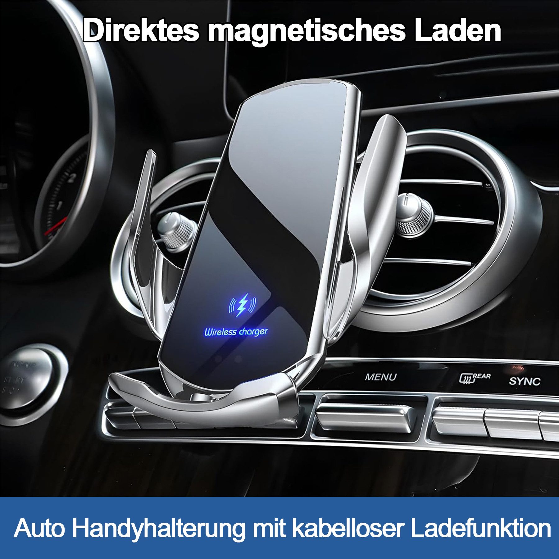 Senmudi Handy-Halterung Kabelloses Autoladegerät 15W, Auto Handyhalterung mit Ladefunktion, (Qi Schnellladegerät, magnetisch und automatische Klemmung, 360° Drehung, für Lüftungsschlitze im Auto, kompatibel mit MagSafe und magnetischen Smartphones)