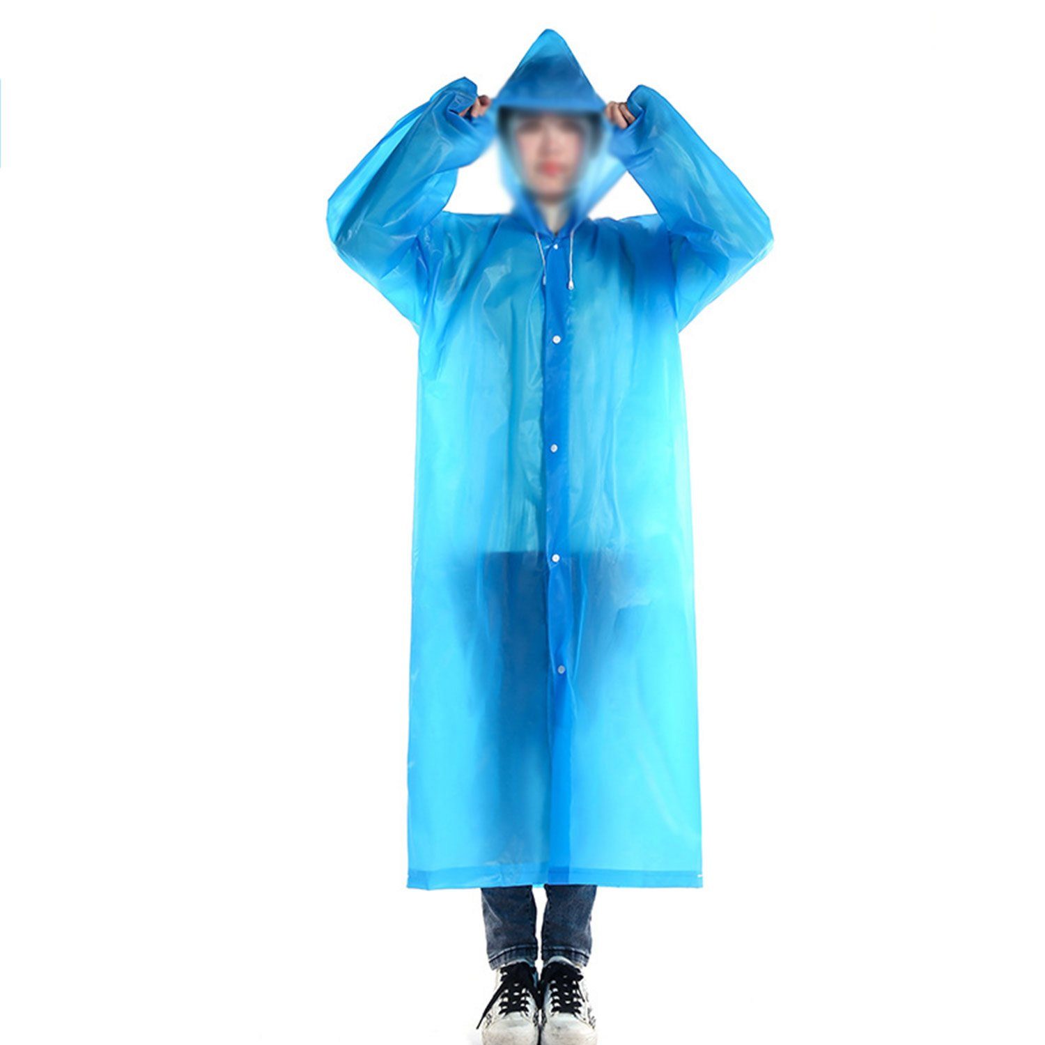 MAGICSHE Regenjacke 2 Stück Regenponcho Regenmantel Transparent mit Kapuze Blau