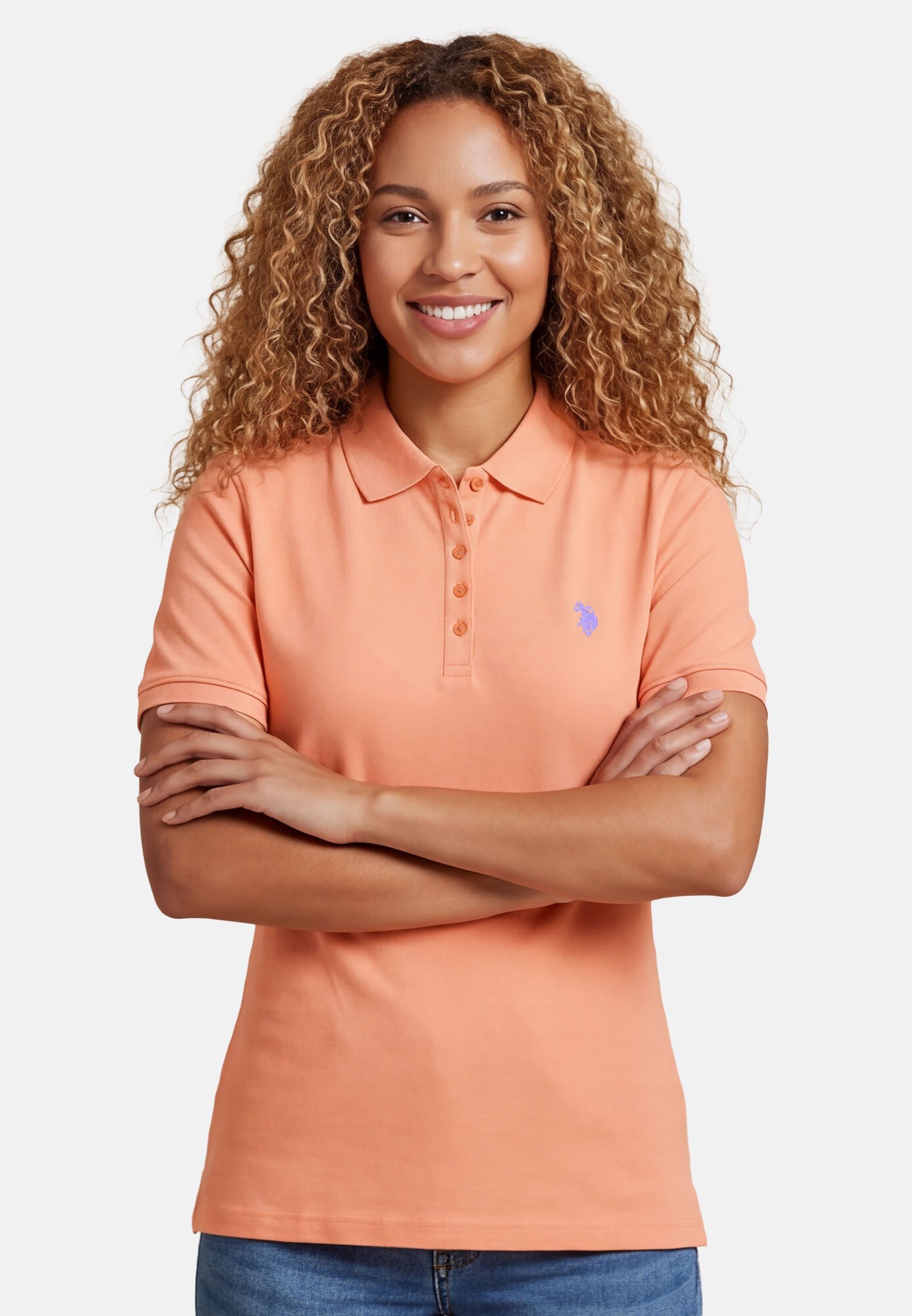U.S. Polo Assn. Poloshirt USSiirena – Damen Classic Fit kurzarm mit Logo-Stickerei Mit Flachstrick-Kragen, Knopfleiste und elastischer Baumwollmischung