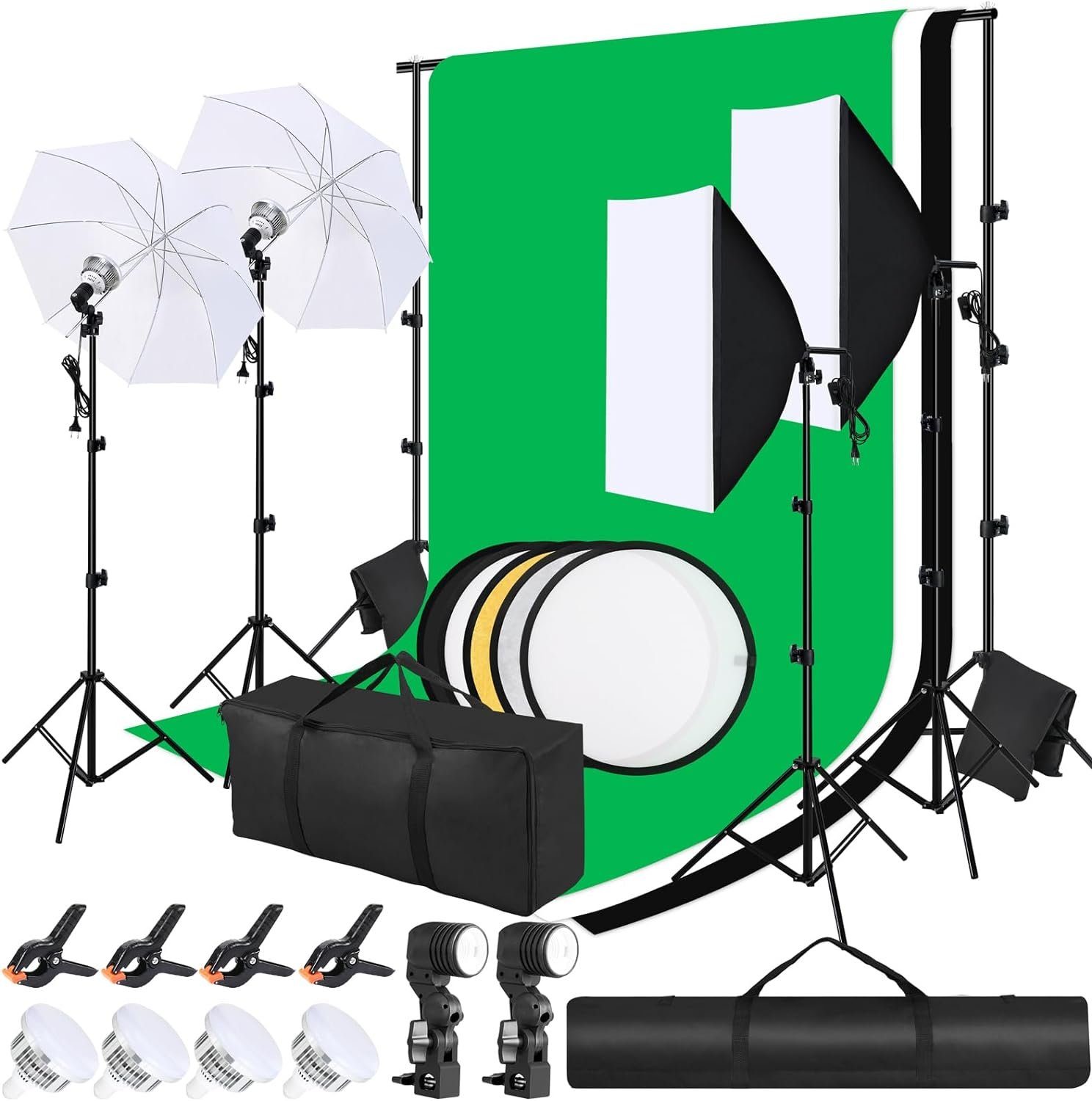 TLGREEN Softbox Set, LED Softboxen Profi Fotostudio Set Studio-Stativ-Blitz