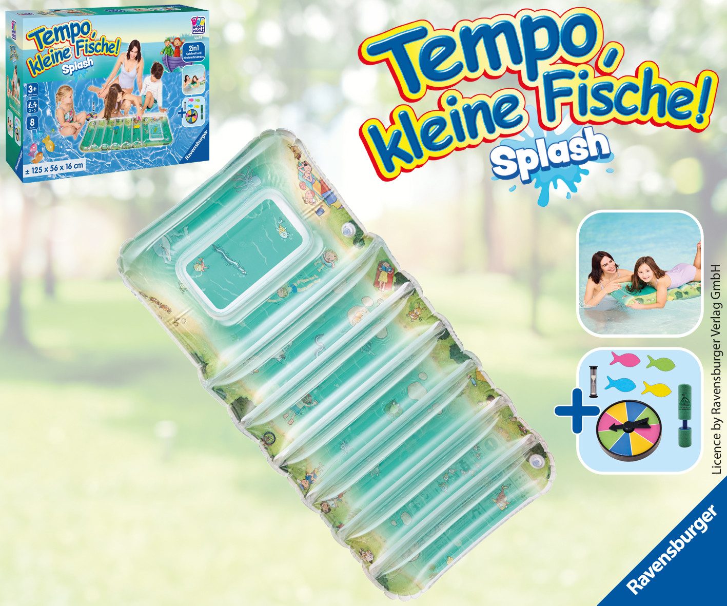 Happy People Spiel Ravensburger Tempo kleine Fische, Outdoorspiel, 2in1 Spielbrett und Kinderluftmatratze