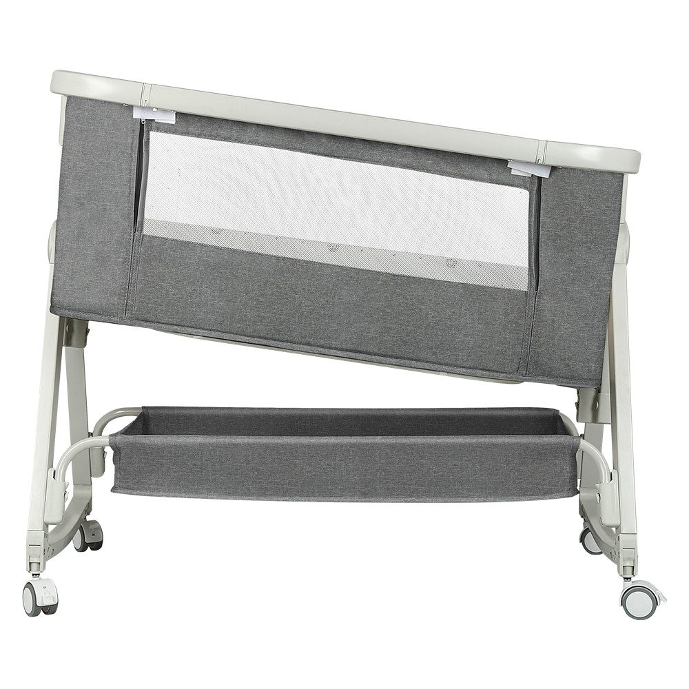 JEOBEST Beistellbett 3 in1 Babybetten mit Rollen, Beistellbett Baby mit Moskitonetz, (6 Fach Höhenverstellung und Neigungsverstellung)mit Aufbewahrungskorb