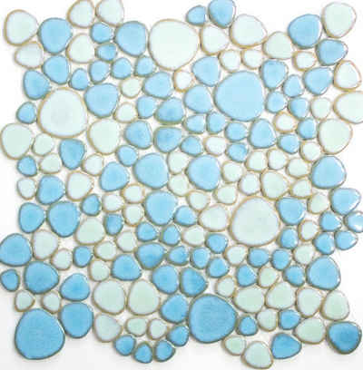 Mosani Mosaikfliesen Oval Keramik Mosaikfliesen mix hellblau hellgrün glänzend / 10 Matten