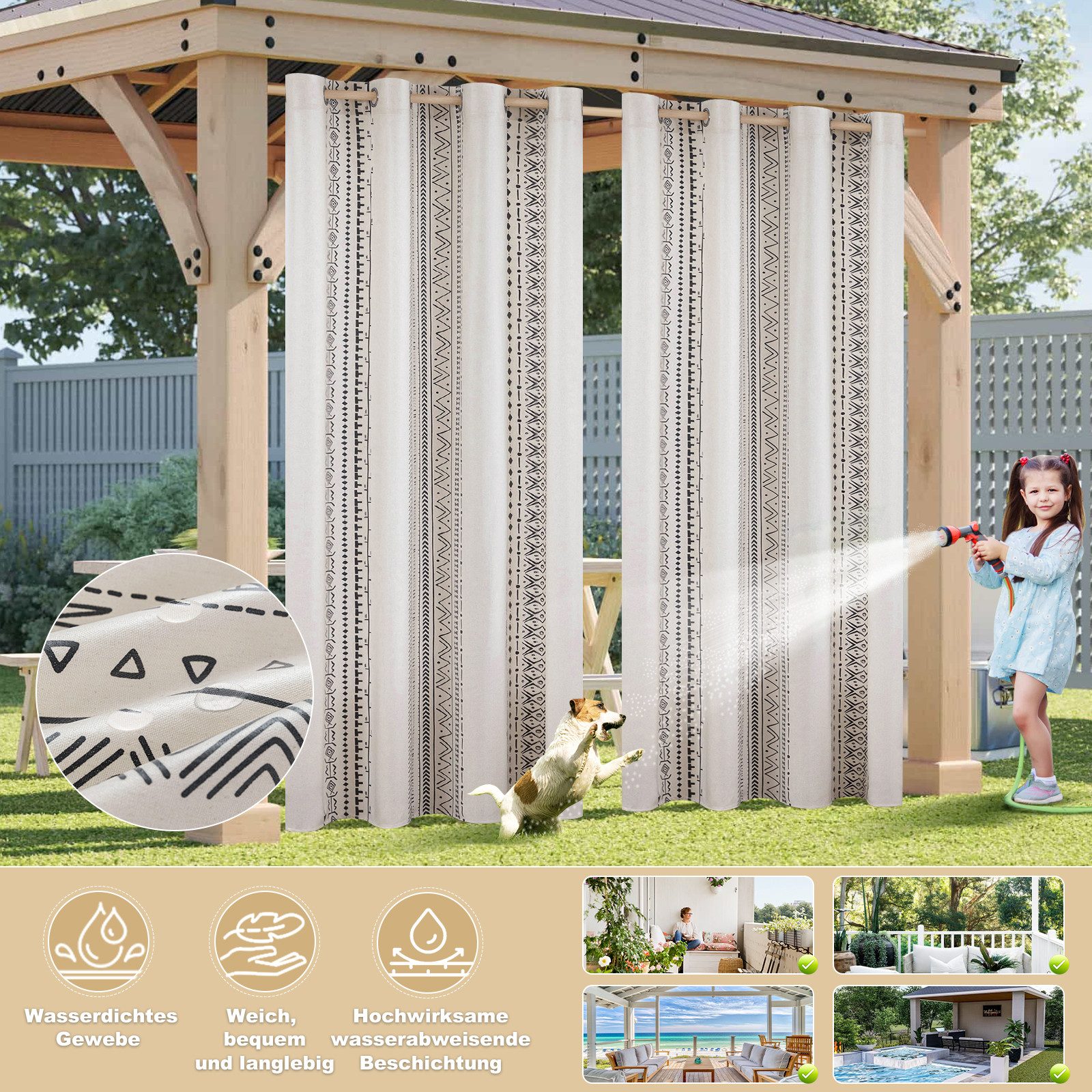 Jibenhome Outdoorgardine Outdoor Vorhang Wetterfest mit günstig online kaufen