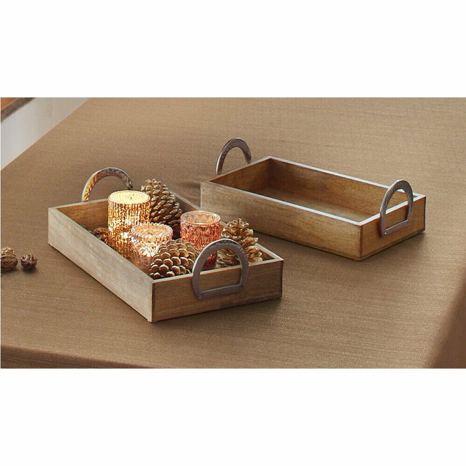 Home-trends24.de Tablett Serviertablett Mango Holz Tisch Deko Griffe Schale  Set, Mangoholz