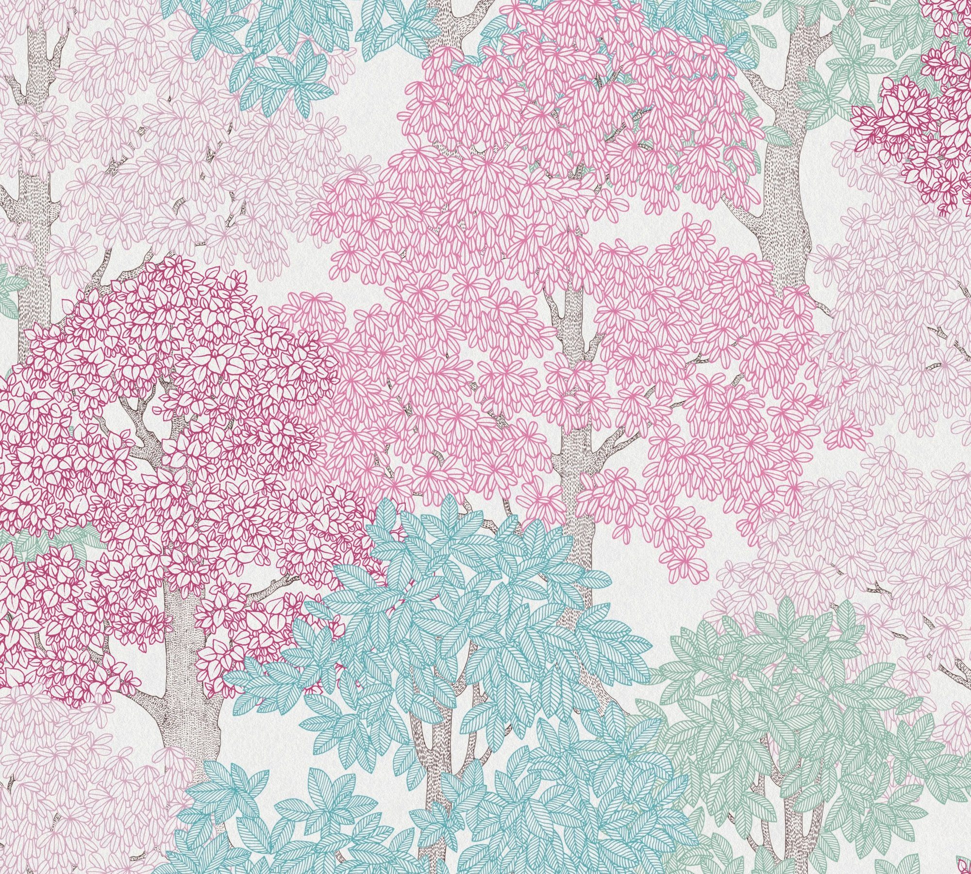 A.S. Création Architects Paper rosa/blau/weiß Floral Tapete Wald, Impression, Blumentapete Vliestapete floral, botanisch, glatt, Wald
