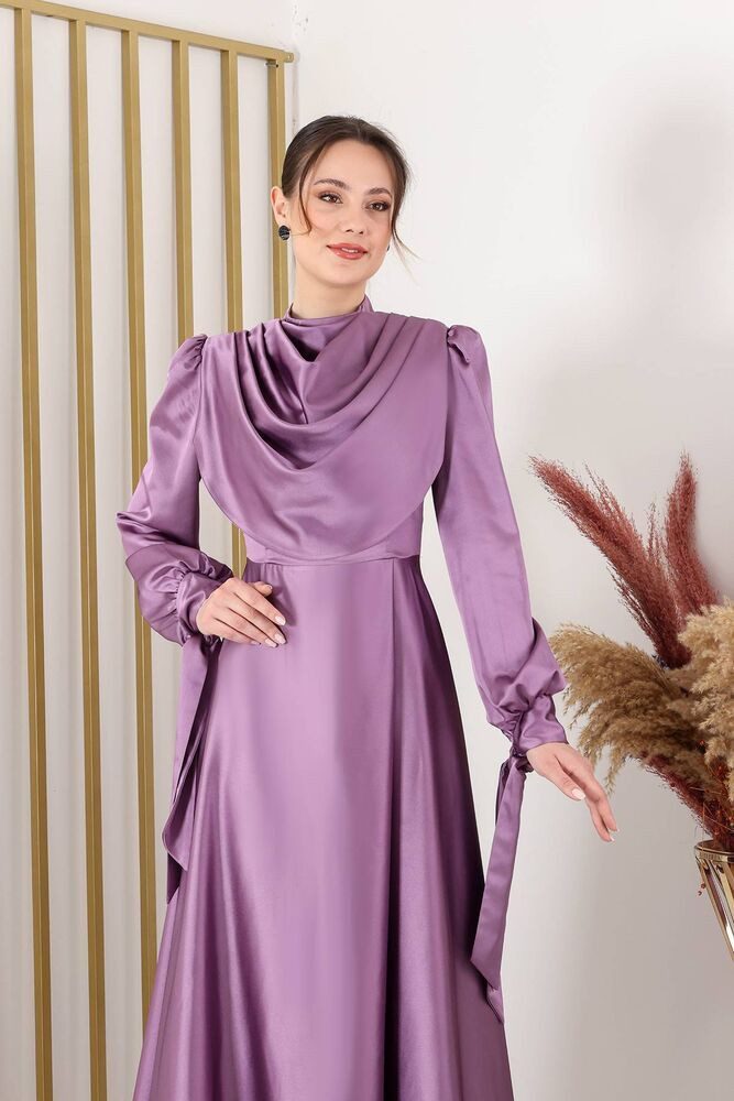 Abendkleid Damen Maxikleid Satinkleid langarm