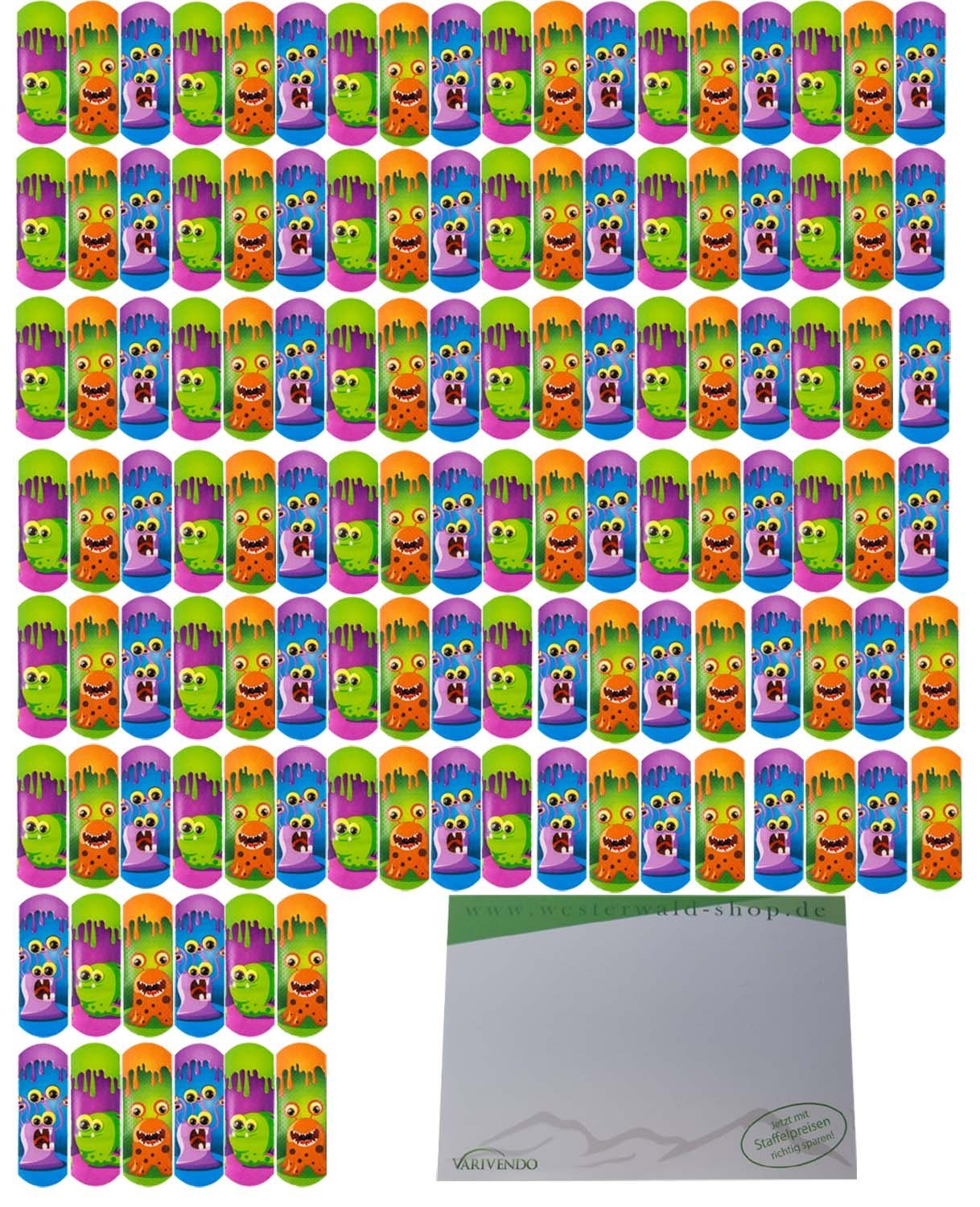 varivendo Wundpflaster varivendo Notizblock + 120 Stück FIGO Kinderpflaster "kleine Monster" (Set, 120 St., Kinderpflaster), Kinder Bunte Kindpflaster Pflasterbriefchen