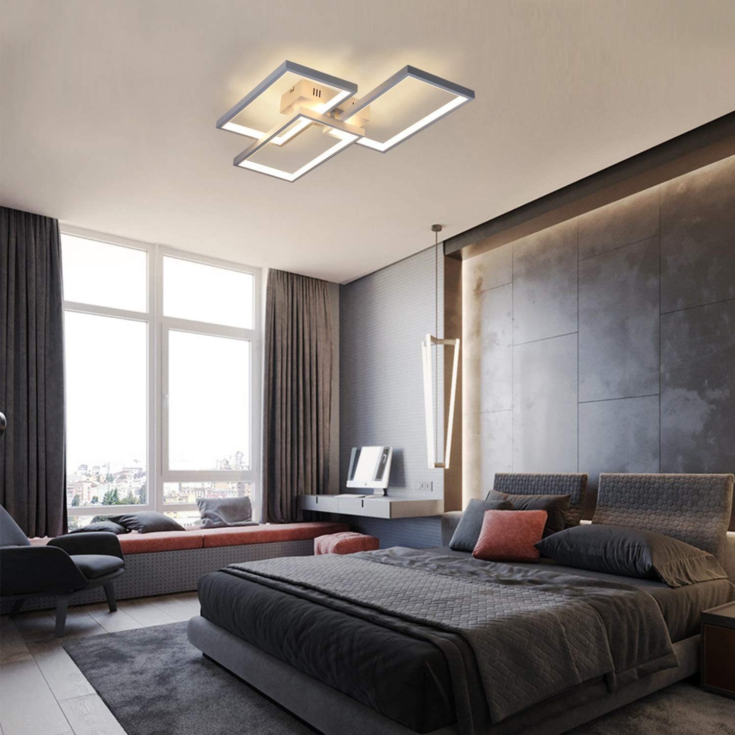 Weiße LED Wohnzimmerlampe, mit 63W LED Fernbedienung ZMH fest Deckenleuchte dimmbar integriert,