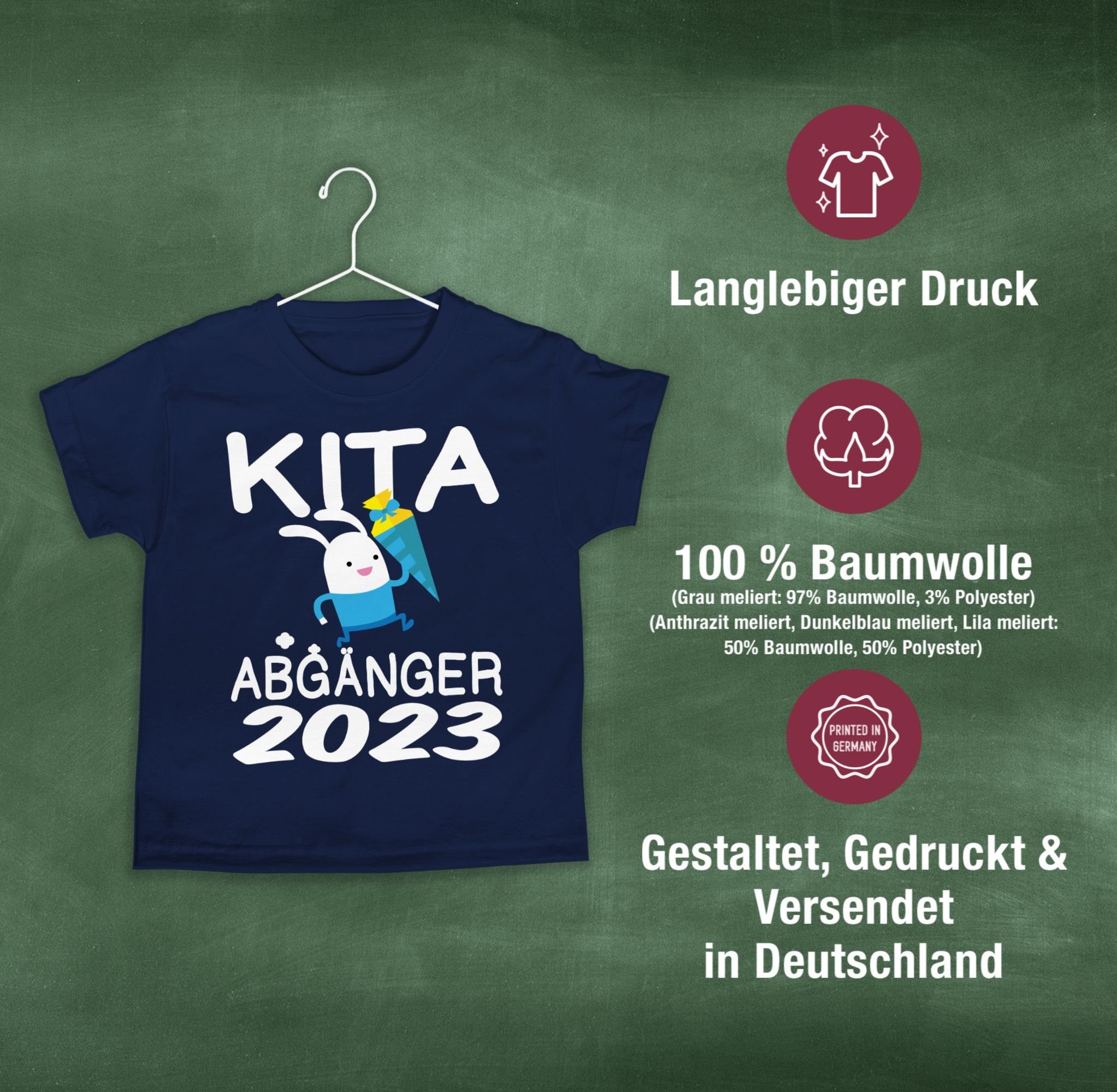 T-Shirt Blau Shirtracer Junge mit Hase Schultüte Navy Einschulung Abgänger rennender Kita 2023 Geschenke Schulanfang 1