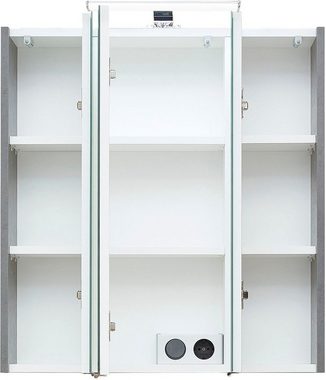 Saphir Badezimmerspiegelschrank Quickset 945 Badschrank, 3 Spiegeltüren, 6 Einlegeböden, 65 cm breit inkl. LED-Beleuchtung, Türdämpfer, Schalter-/Steckdosenkombination