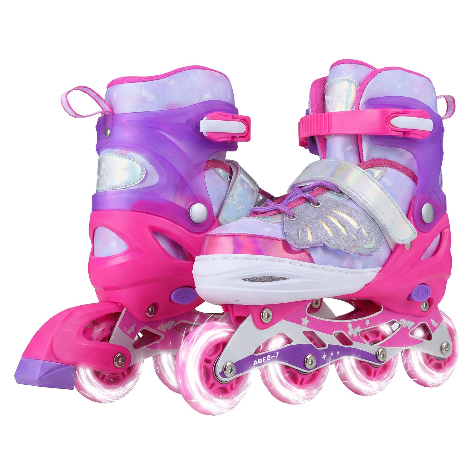 COSTWAY Rollschuhe, Kinder Inliner 4 Größen verstellbar mit LED Rädern