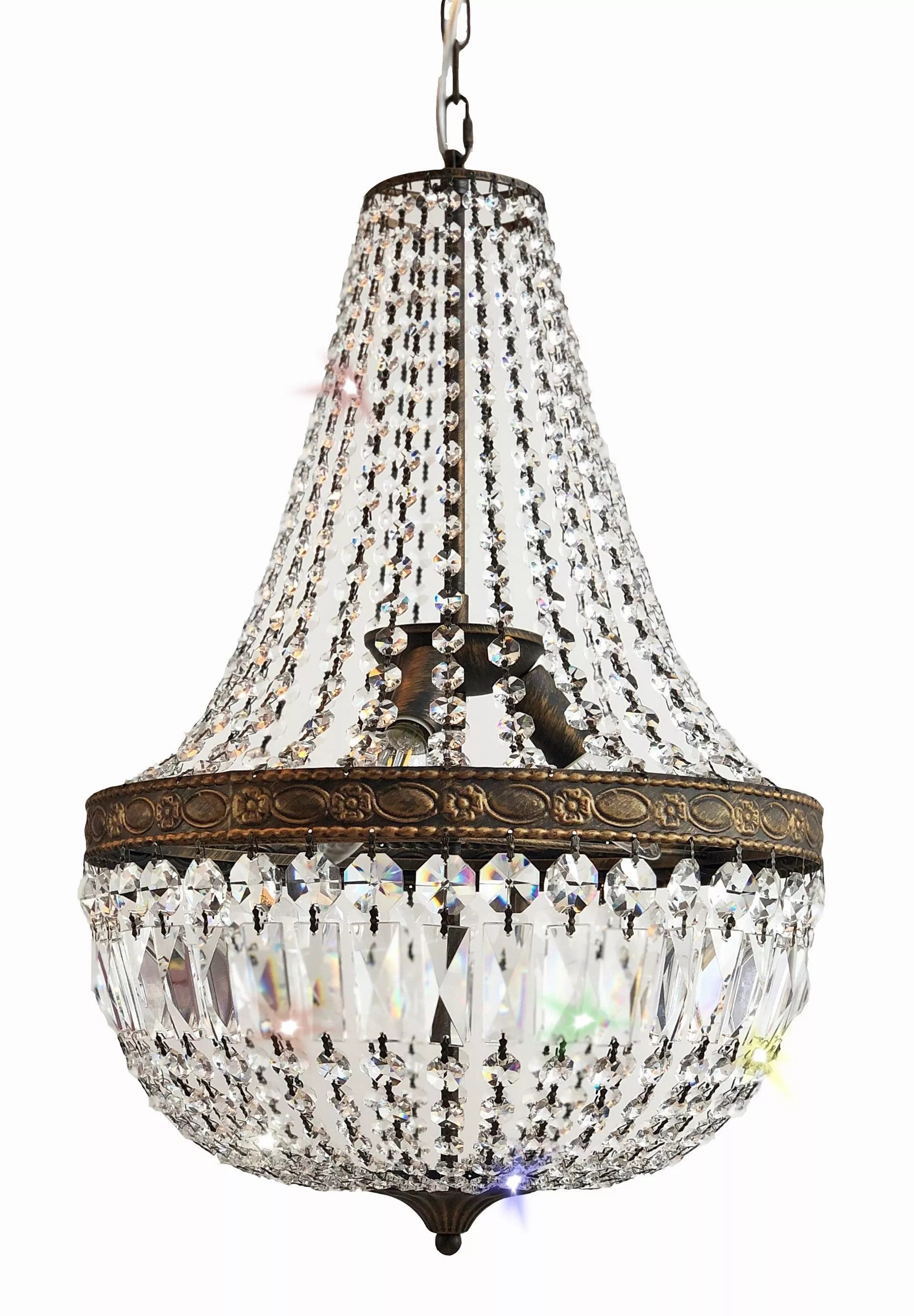 PGA-Lights Pendelleuchte Kristall Korblüster Florence Antik Ø40cm aus geschliffenen Kristallen