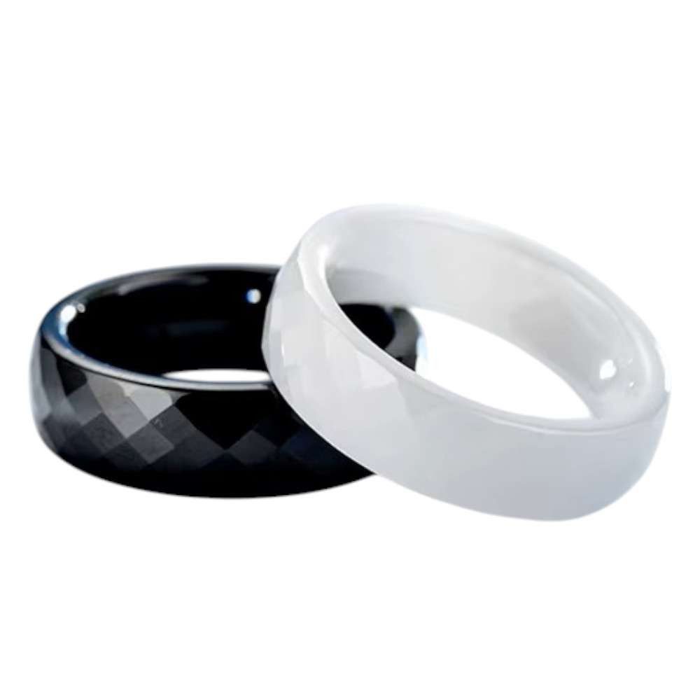 Taffstyle Fingerring Keramik Ring Partnerring Verlobungsring Fingerring Elegant Facettiert (Leichter Keramikring in Schwarz oder Weiß mit funkelnder Prisma Facettenoptik)
