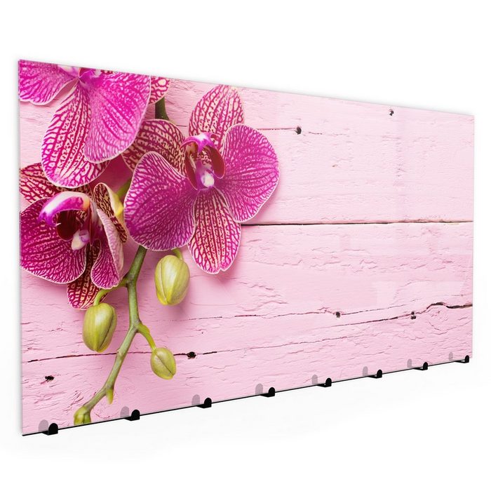 Primedeco Garderobenpaneel Garderobe Schlüsselbrett mit Magnetwand und Memoboard aus Glas mit Motiv Orchideenzweig auf Holz