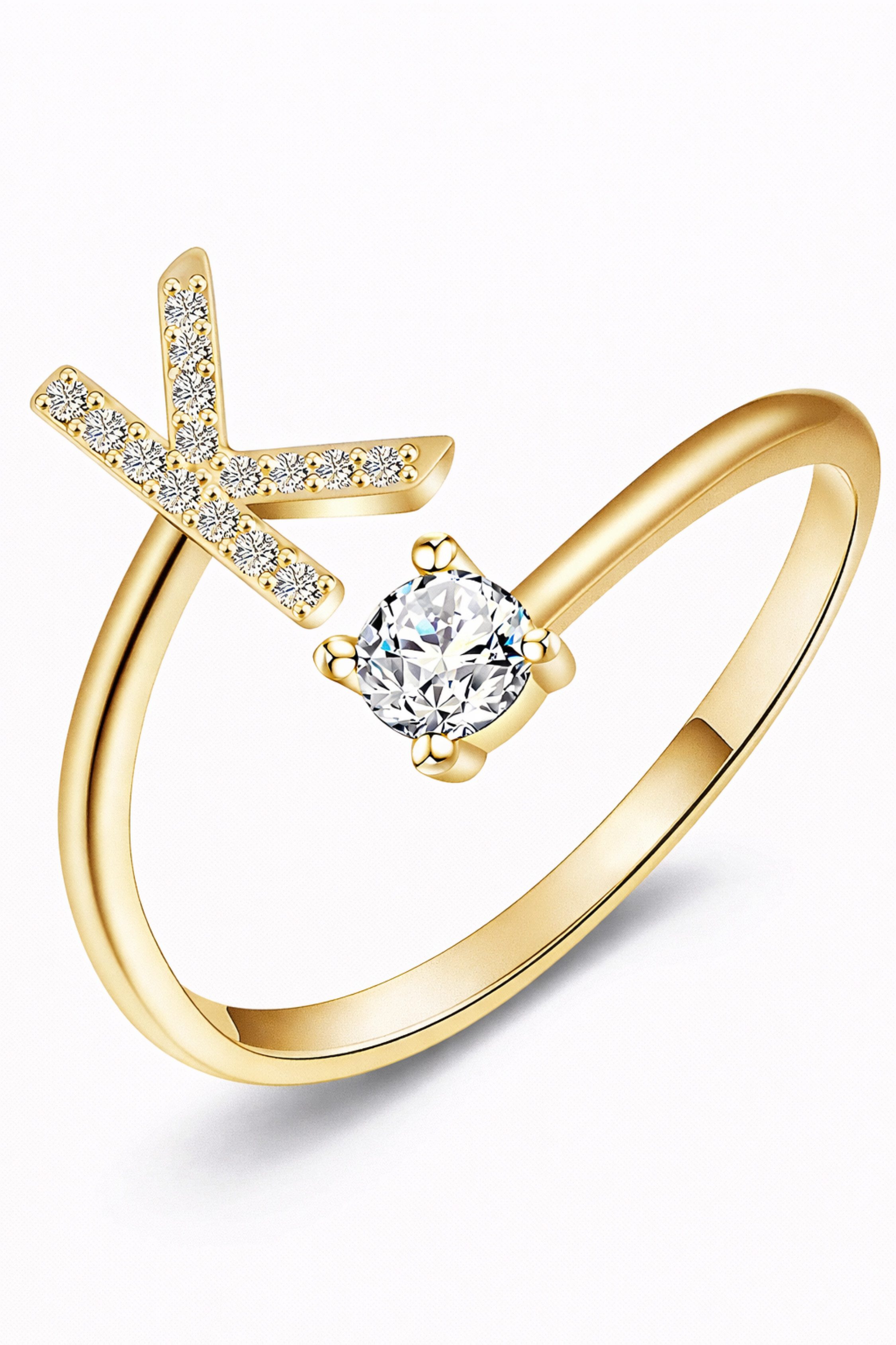 S&T Design Fingerring Buchstaben Ring Damen 14K Gold Vergoldet Silber Verstellbar Wasserfest (Goldring Geschenke für Frauen Freundin Mädchen Schmuck, 1-tlg., Buchstabenring), Damenring langlebigem Edelstahl Verstellbare Größe 50 - 60 Modeschmuck
