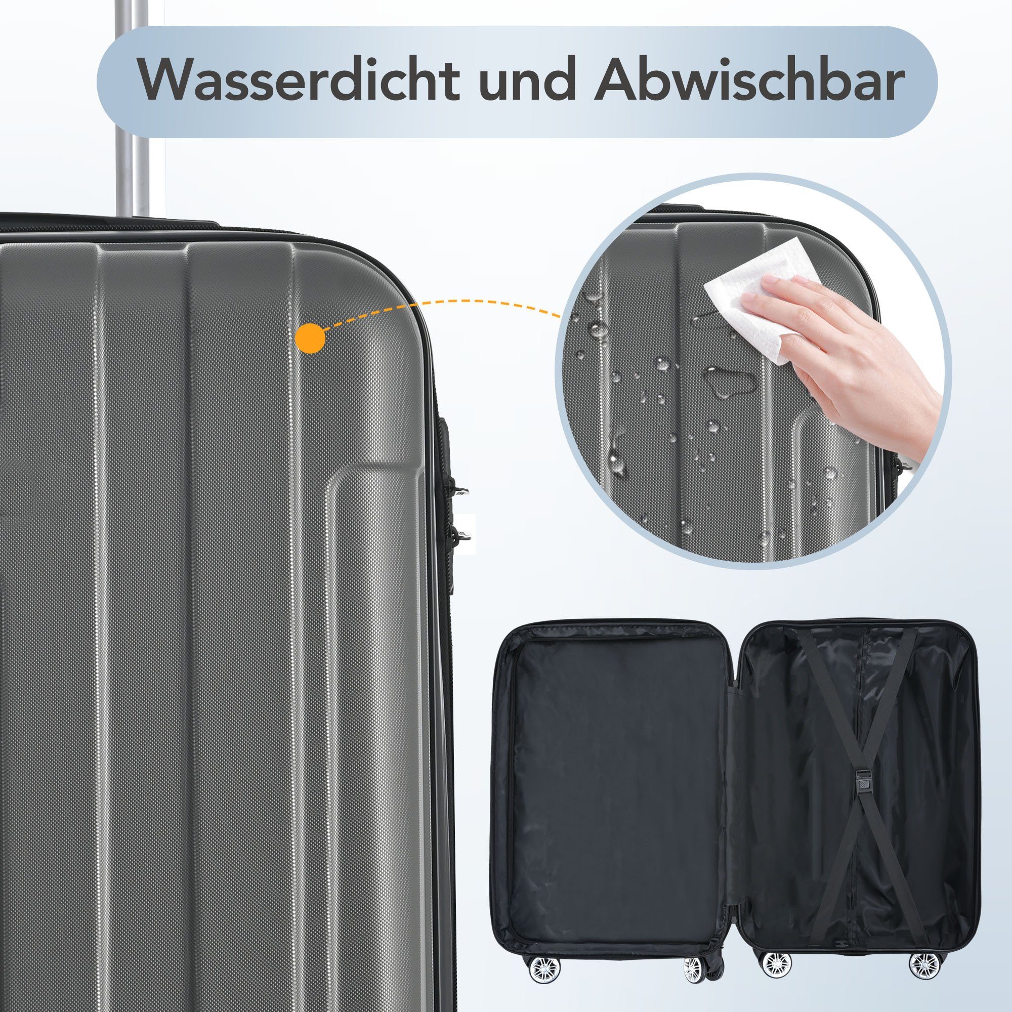 Hartschalen-Trolley Hartschalen-Handgepäck, 4 Rollen, Koffer mit TSA-Schloss und Universalrad, Erweiterbar Seitengriff
