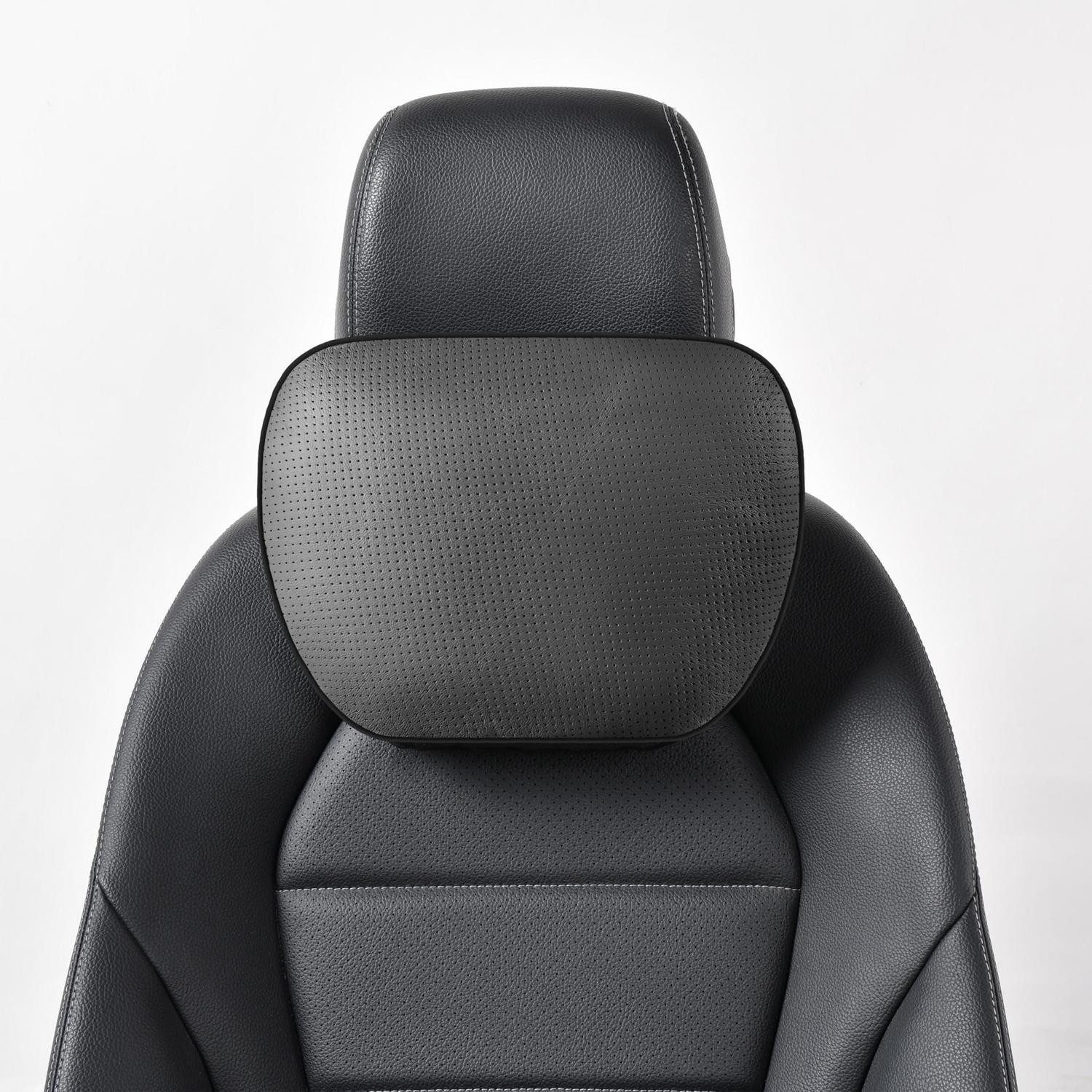 LuxusKollektion Autokopfstütze Auto Nackenkissen Rindsleder Schwarz 1 Stück Auto-Nackenkissen
