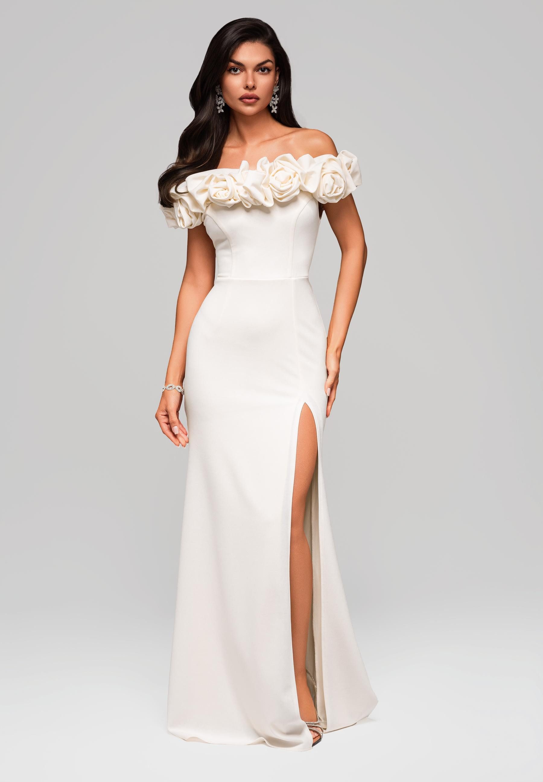 OMBRE Abendkleid Elegantes Maxikleid mit Drappierung am Ausschnitt und Beinschlitz