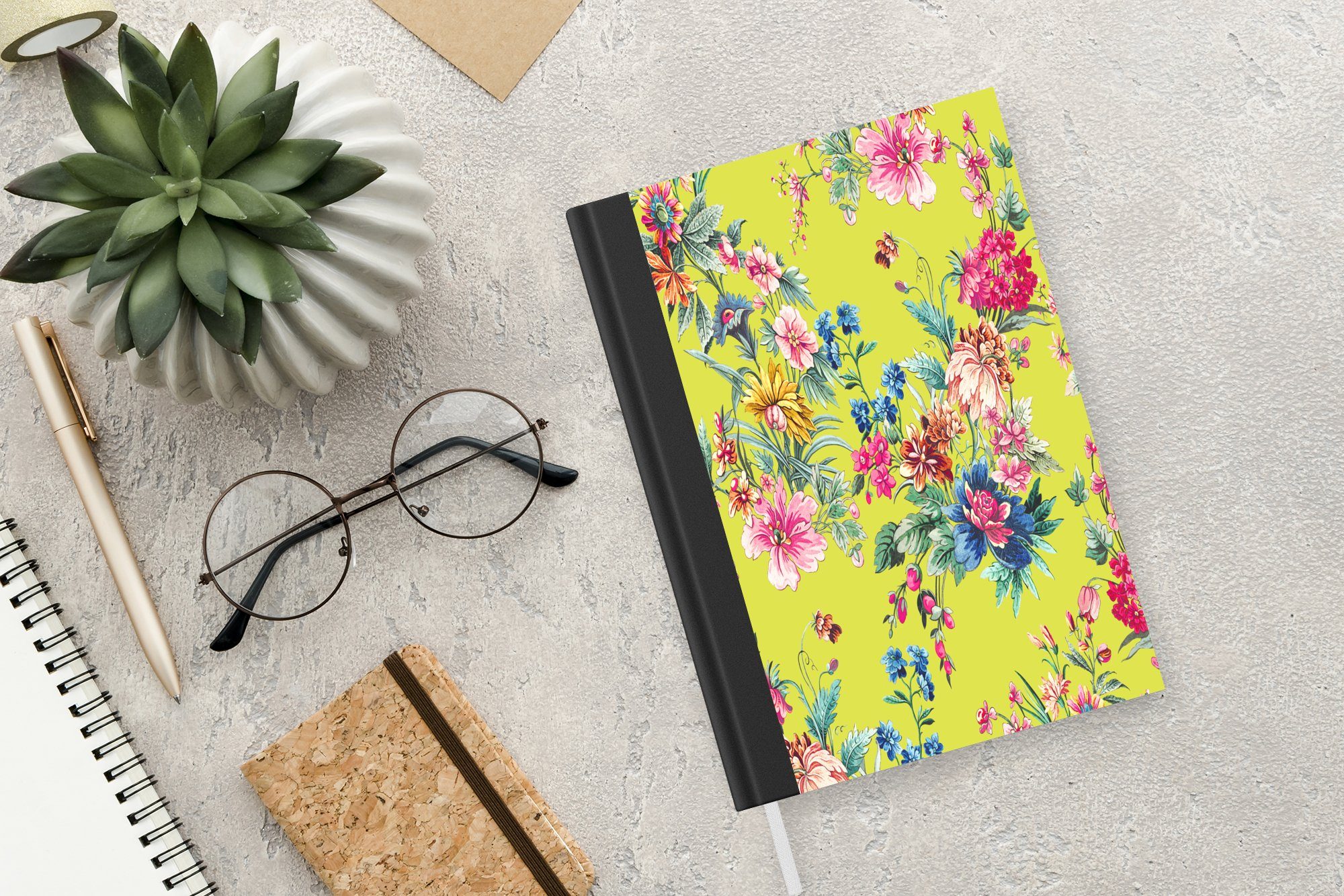 Blumen Journal, 98 MuchoWow Farben Pastell, Seiten, - Haushaltsbuch Tagebuch, A5, Notizheft, - Merkzettel, Notizbuch