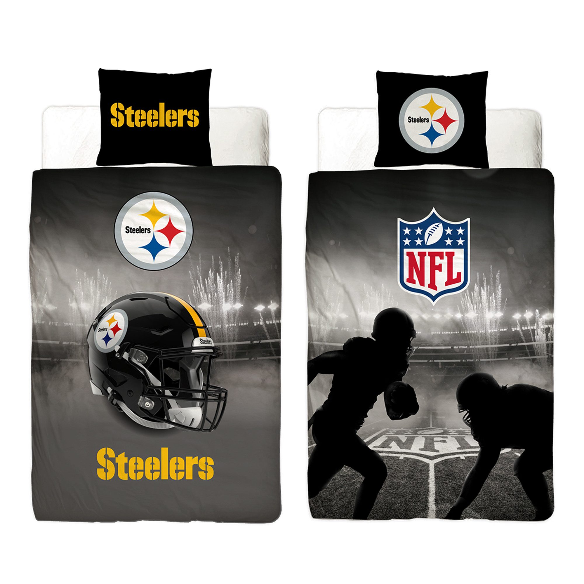 BERONAGE Wendebettwäsche NFL American Football Bettwäsche Pittsburgh Steelers Linon / Renforcé, 100% Baumwolle, 2 teilig, 135x200 + 80x80 cm