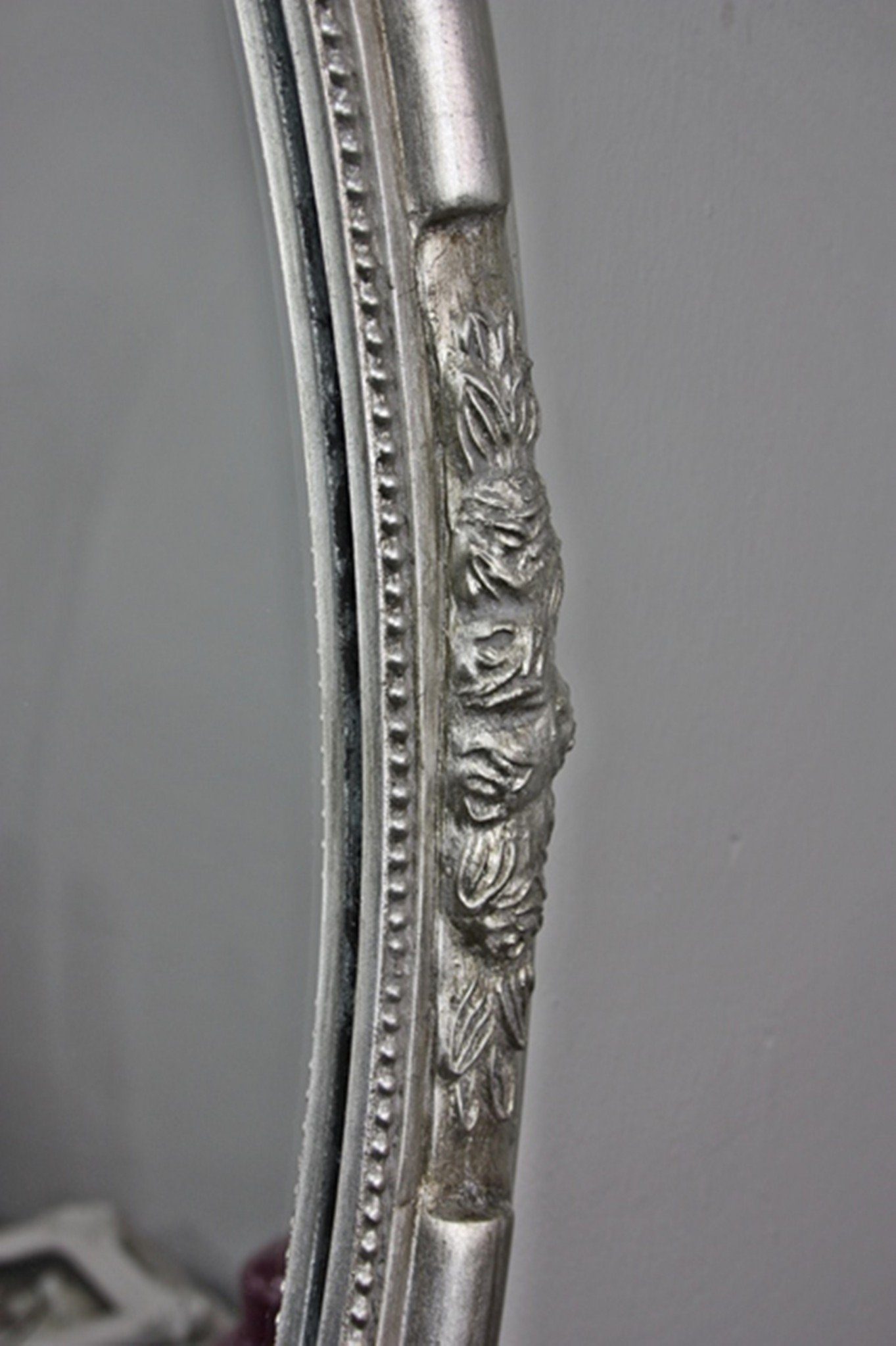 elbmöbel Wandspiegel Wandspiegel silber OVAL elegant silber Wandspiegel: 57x47x5 Silber Holz, | Landhaus Silber cm Spiegel Barockrahmen Oval