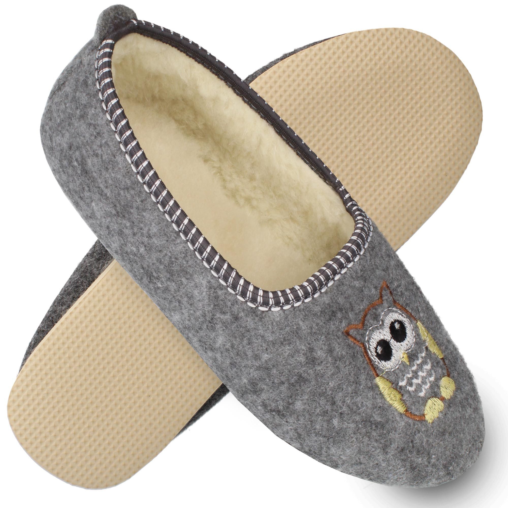 filsko Dijon Damen Kuschel-Ballerinas gefütterte leichte Hausschuhe, Eulen-/ Lama-Stickerei