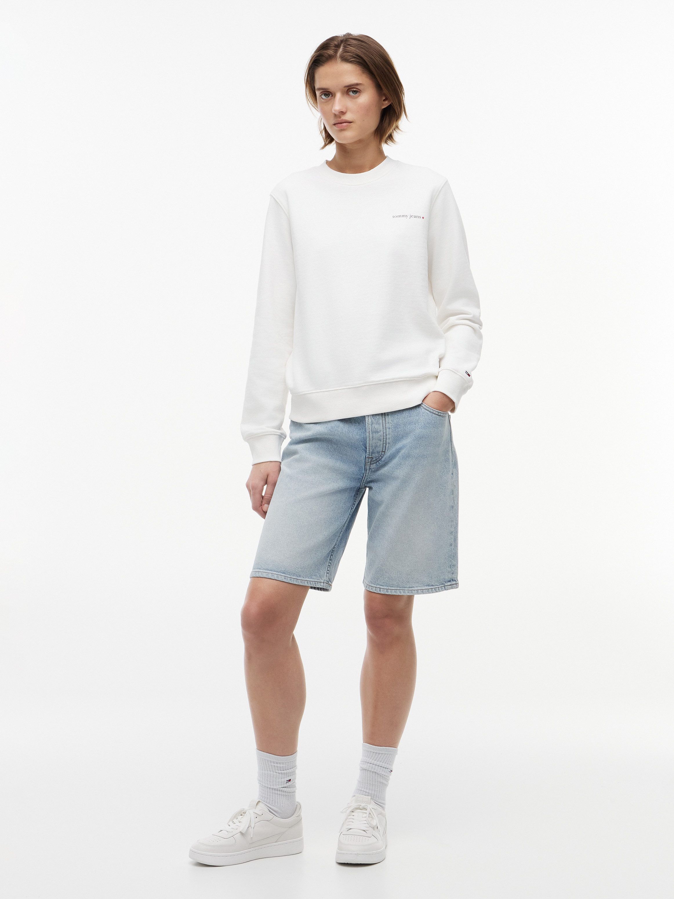 Tommy Jeans Sweatshirt TJW REG ESS LOGO 1 CREW EXT Baumwolle, Logodruck – Bild 4 von 5