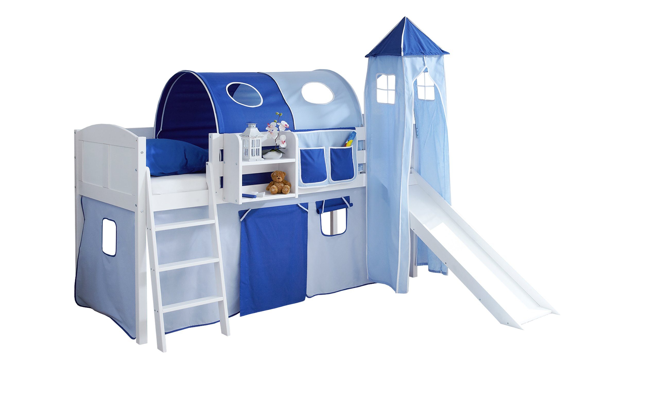 Ticaa Hochbett Hochbett mit Rutsche Rutschbett mit Turm "Ekki"