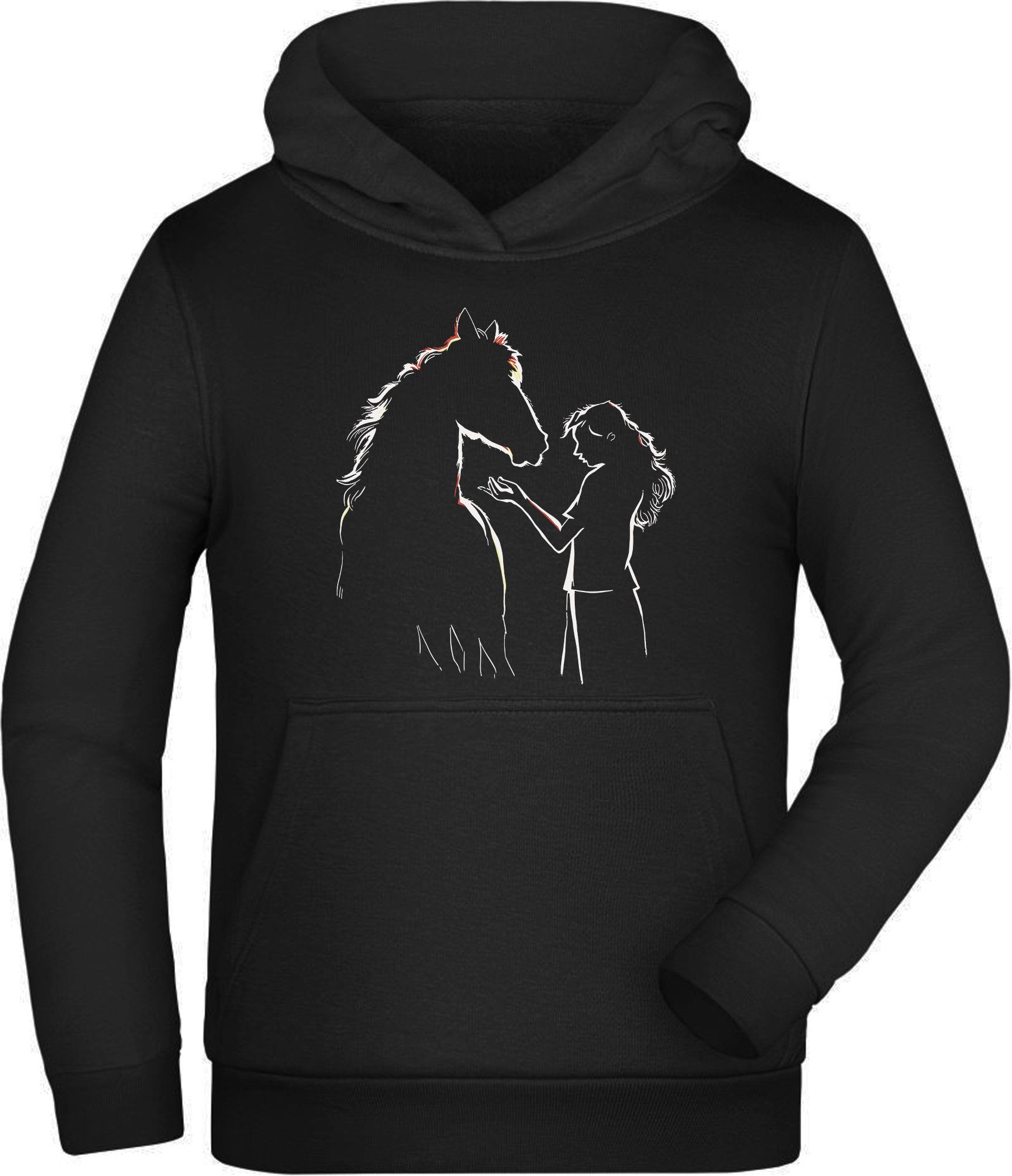 MyDesign24 Hoodie Kinder Kapuzen Sweatshirt - Pferde Hoodie Silhouette mit Frau Kapuzensweater mit Aufdruck i139
