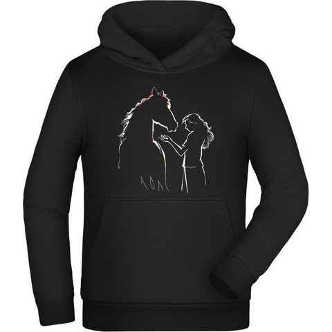 MyDesign24 Hoodie Kinder Kapuzen Sweatshirt - Pferde Hoodie Silhouette mit Frau Kapuzensweater mit Aufdruck, i139