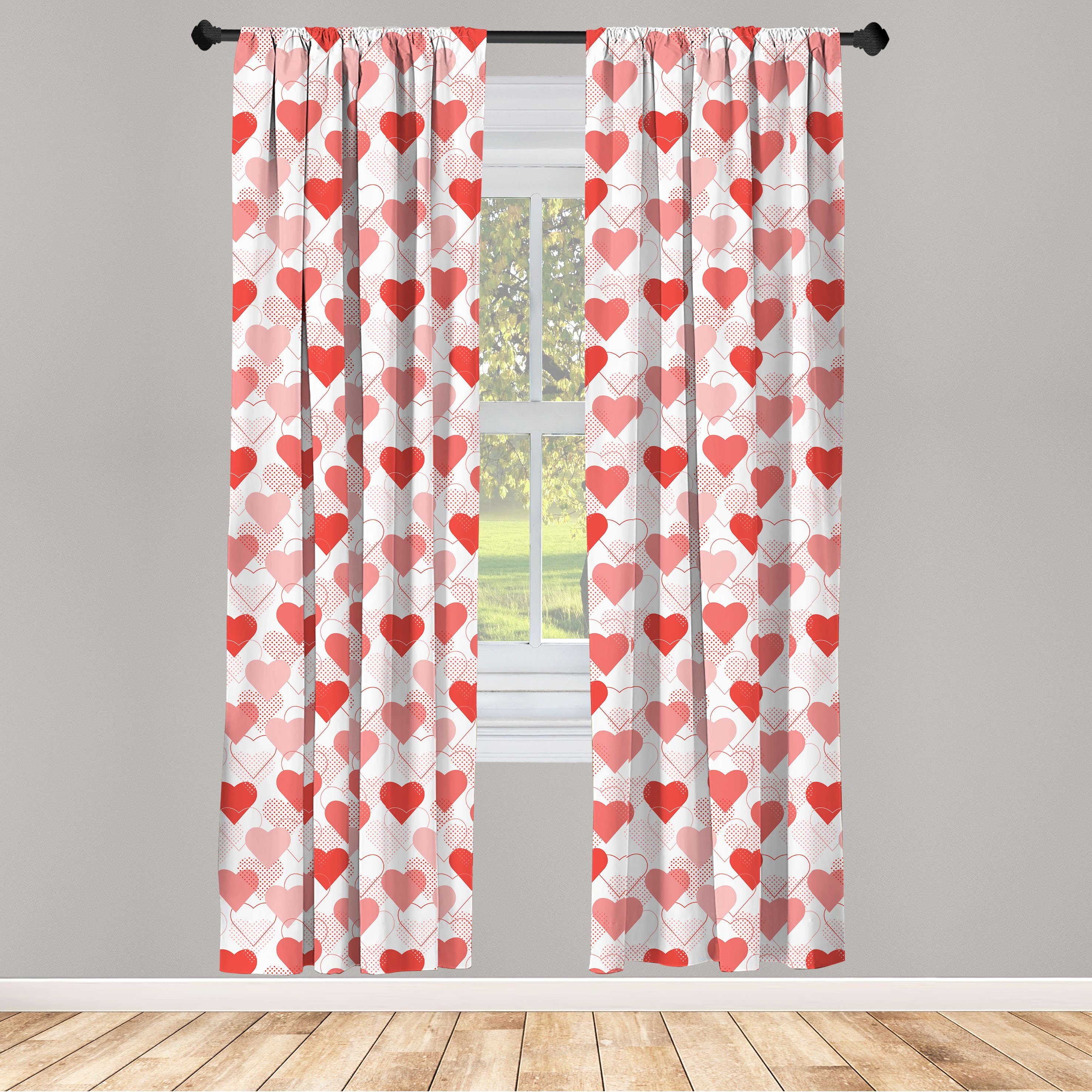 Gardine Vorhang für Wohnzimmer Schlafzimmer Dekor, Abakuhaus, Microfaser, Vintage Valentine Liebe Arty Herzen