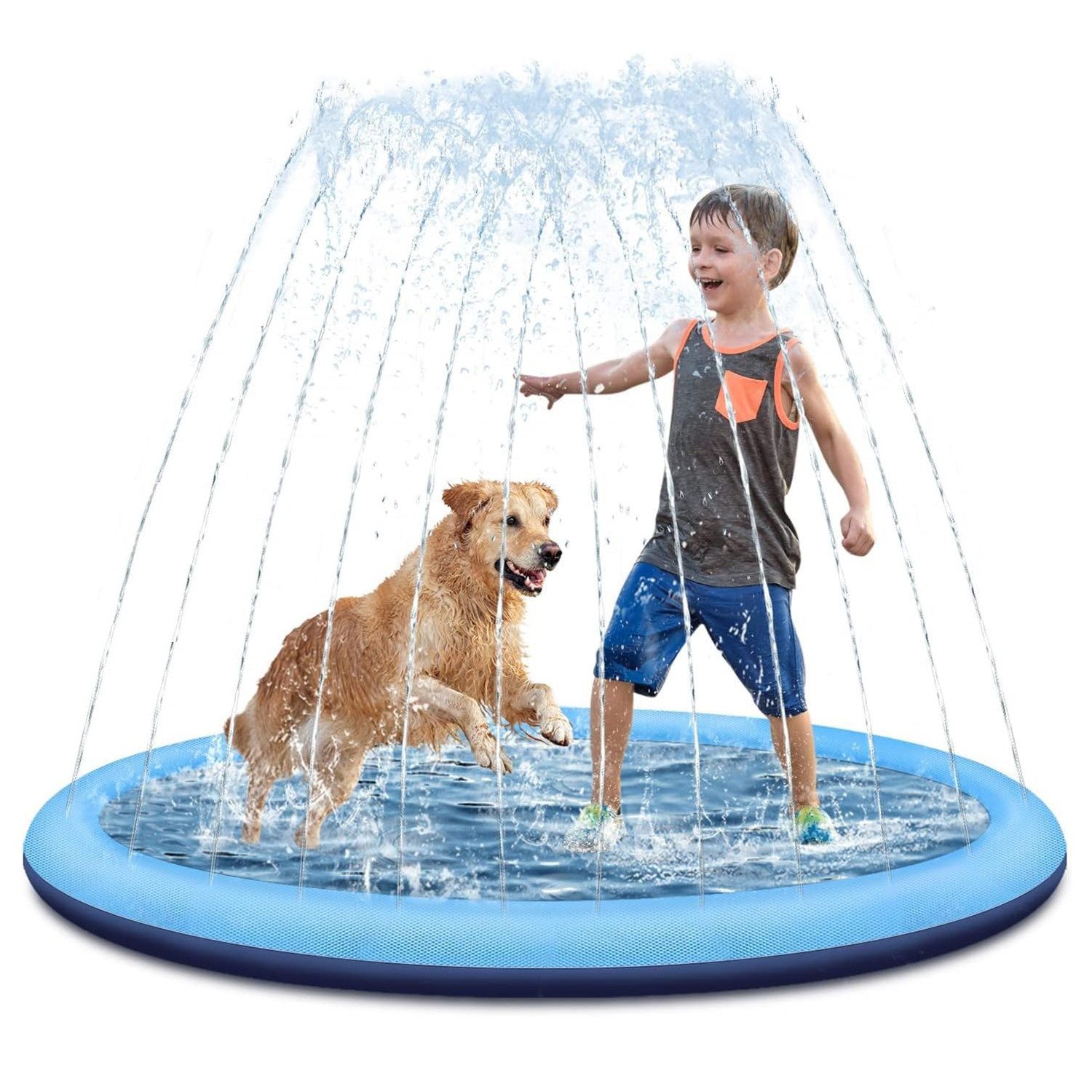 BlingBin Hundepool Sprinklermatte 100cm, Wasserspielmatte für Hunde,Splash Pad für Kinder, (1er Set, 1-tlg., 1tlg), Rundpool für Hunde, Splash Pad für Garten und Terrasse, PVC, Blau