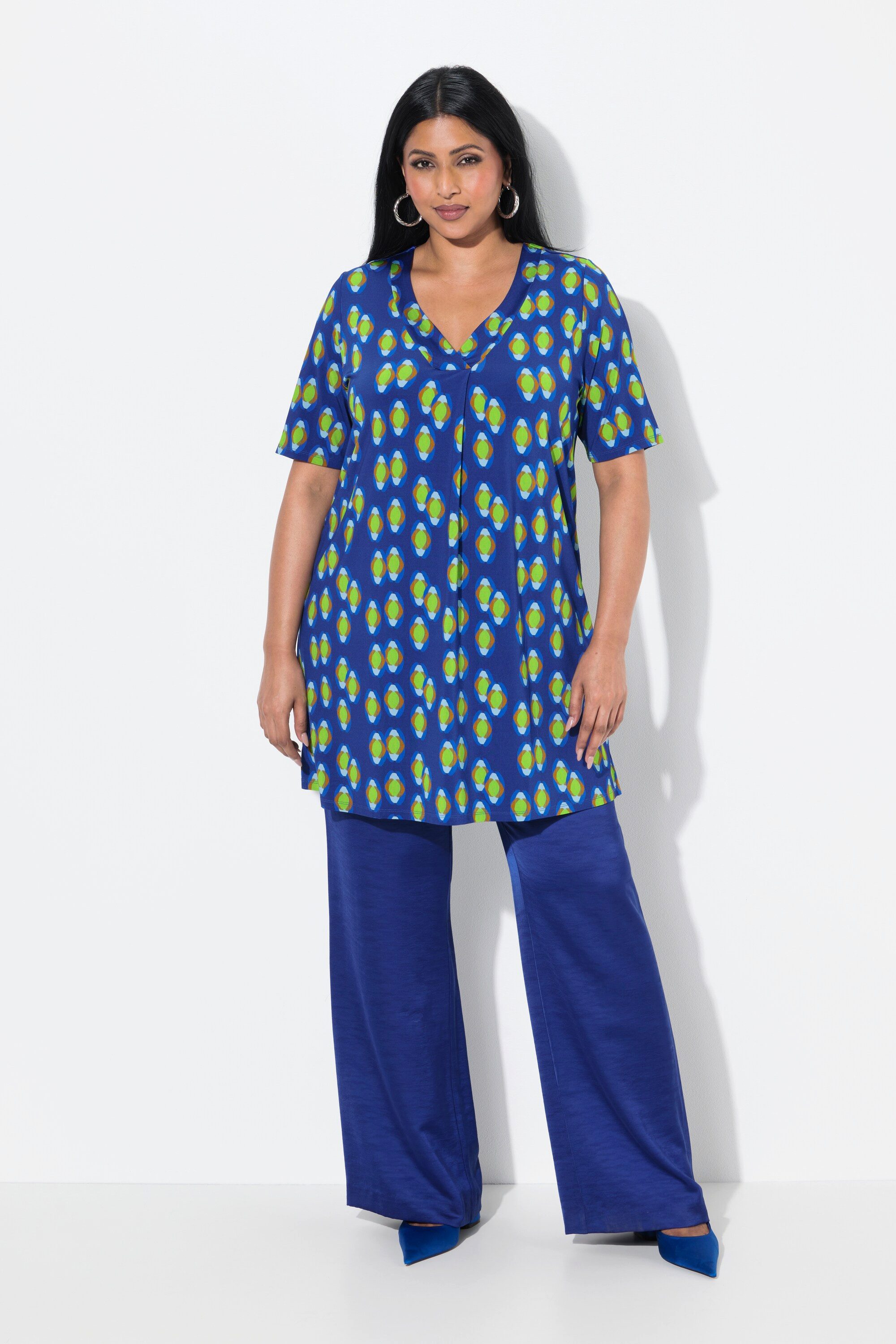 Ulla Popken Longshirt Slinky-Longshirt A-Linie V-Ausschnitt Halbarm günstig online kaufen