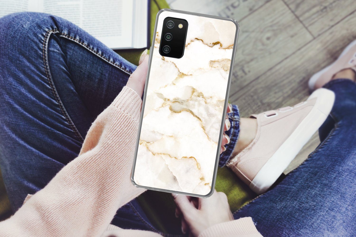 MuchoWow Handyhülle für Samsung Galaxy A03s Marmor - Limette - Gold - Luxus - Marmoroptik, Smartphone-Bumper, Print, Handy Schutzhülle Dünn