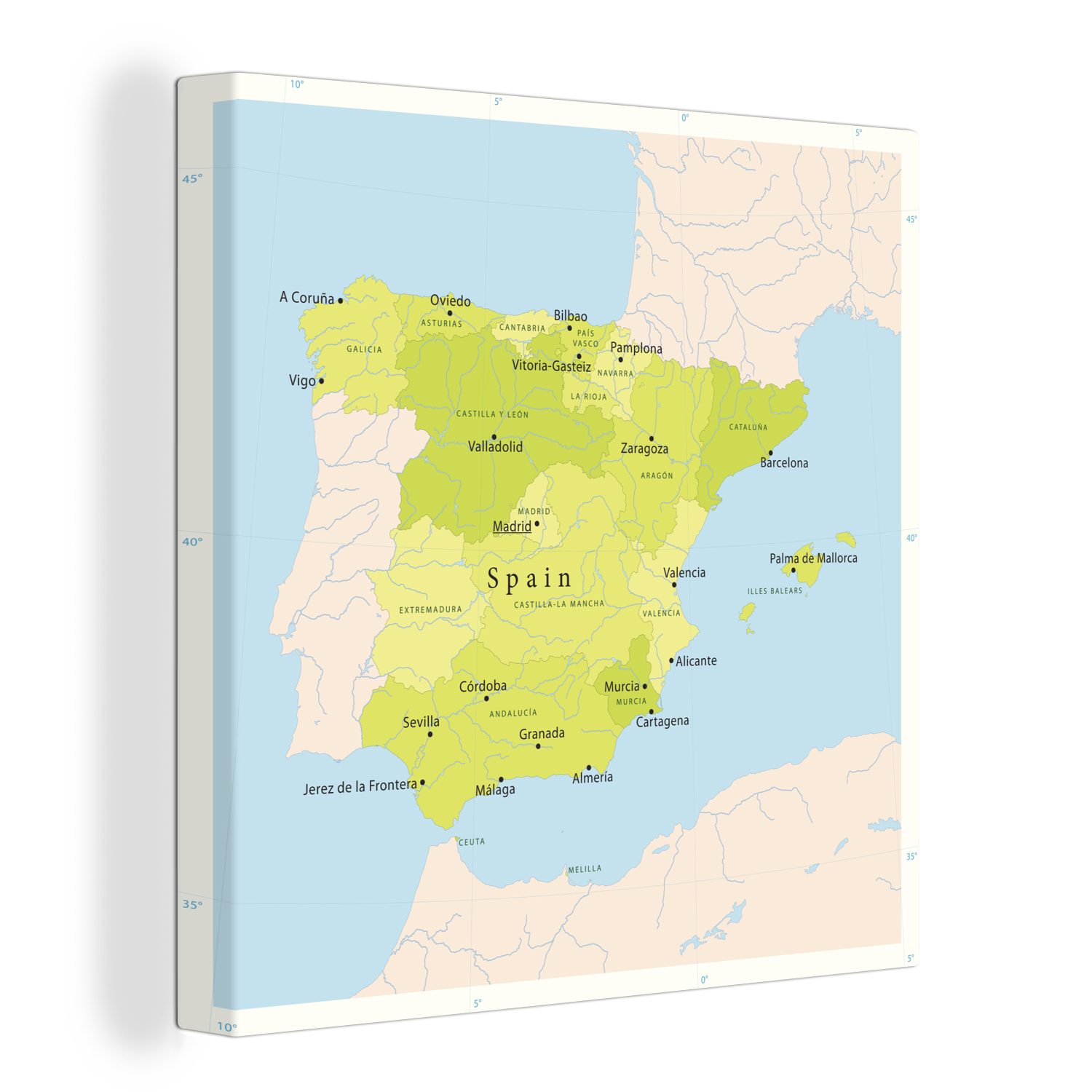 OneMillionCanvasses® Leinwandbild Illustration einer Karte mit Spanien in grün, (1 St), Leinwand Bilder für Wohnzimmer Schlafzimmer