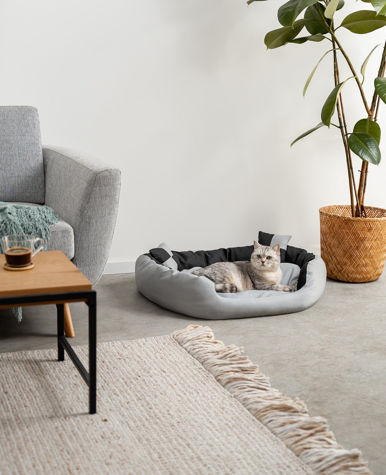 lionto Tierbett für Katzen, 4-in-1 Katzenbettchen wendbar, wasserabweisendes Textil, modern, wendbar, kratzfest & pflegeleicht
