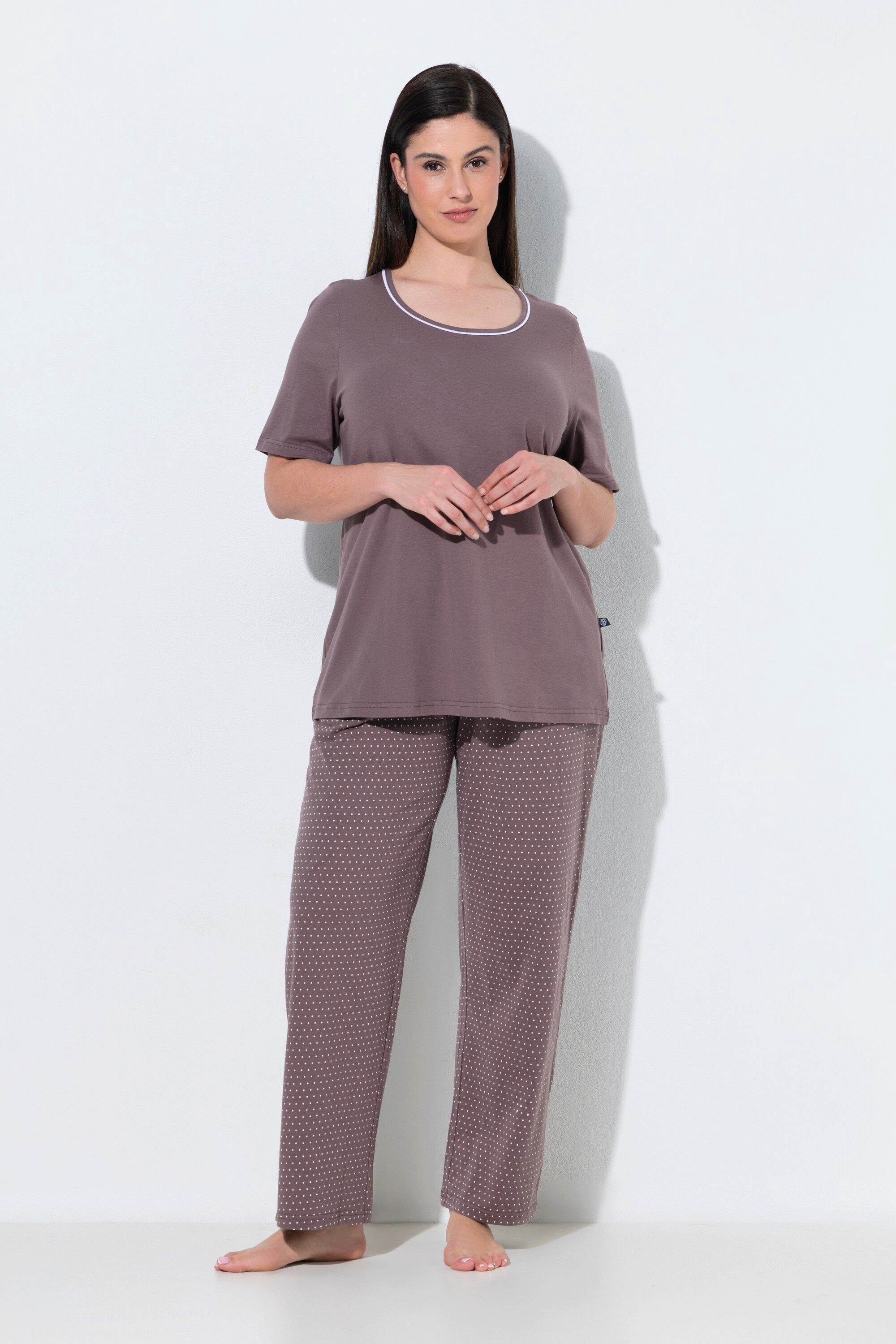Ulla Popken Pyjama Pyjama Punkte Rundhalsausschnitt Halbarm