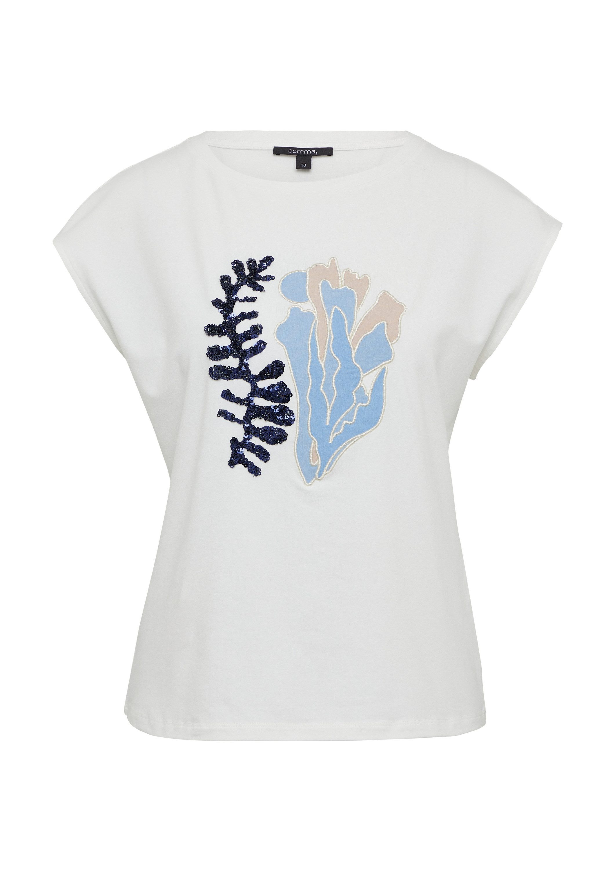 comma Kurzarmshirt T-Shirt Jersey-T-Shirt mit Pailletten und Artwork günstig online kaufen