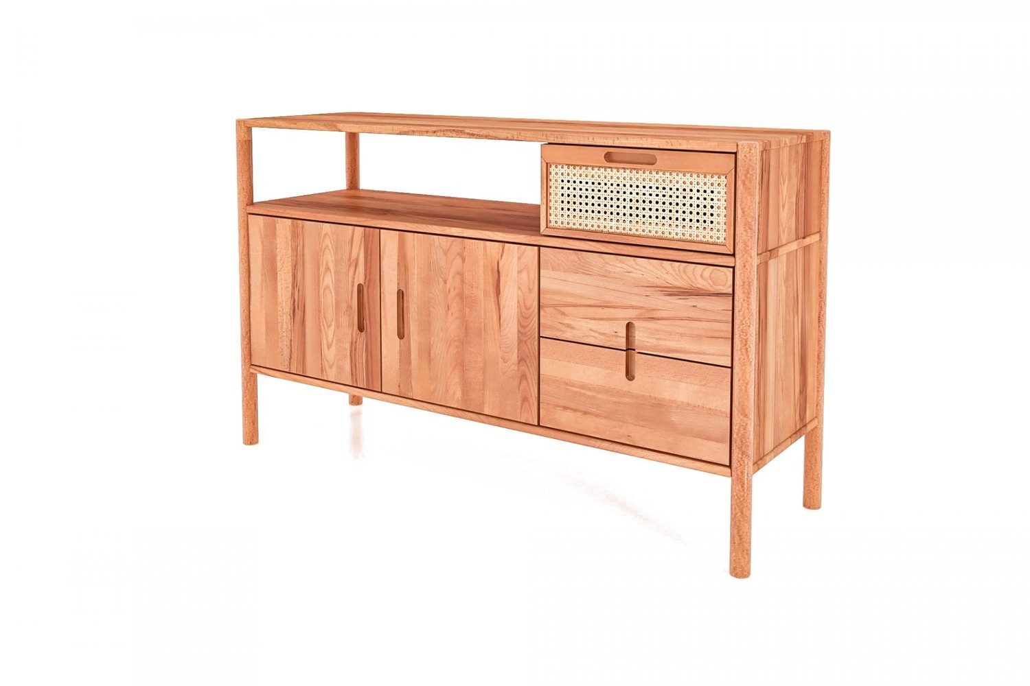 Kommode Kommode Zola Kernbuche massiv und Rattan 142x86 cm